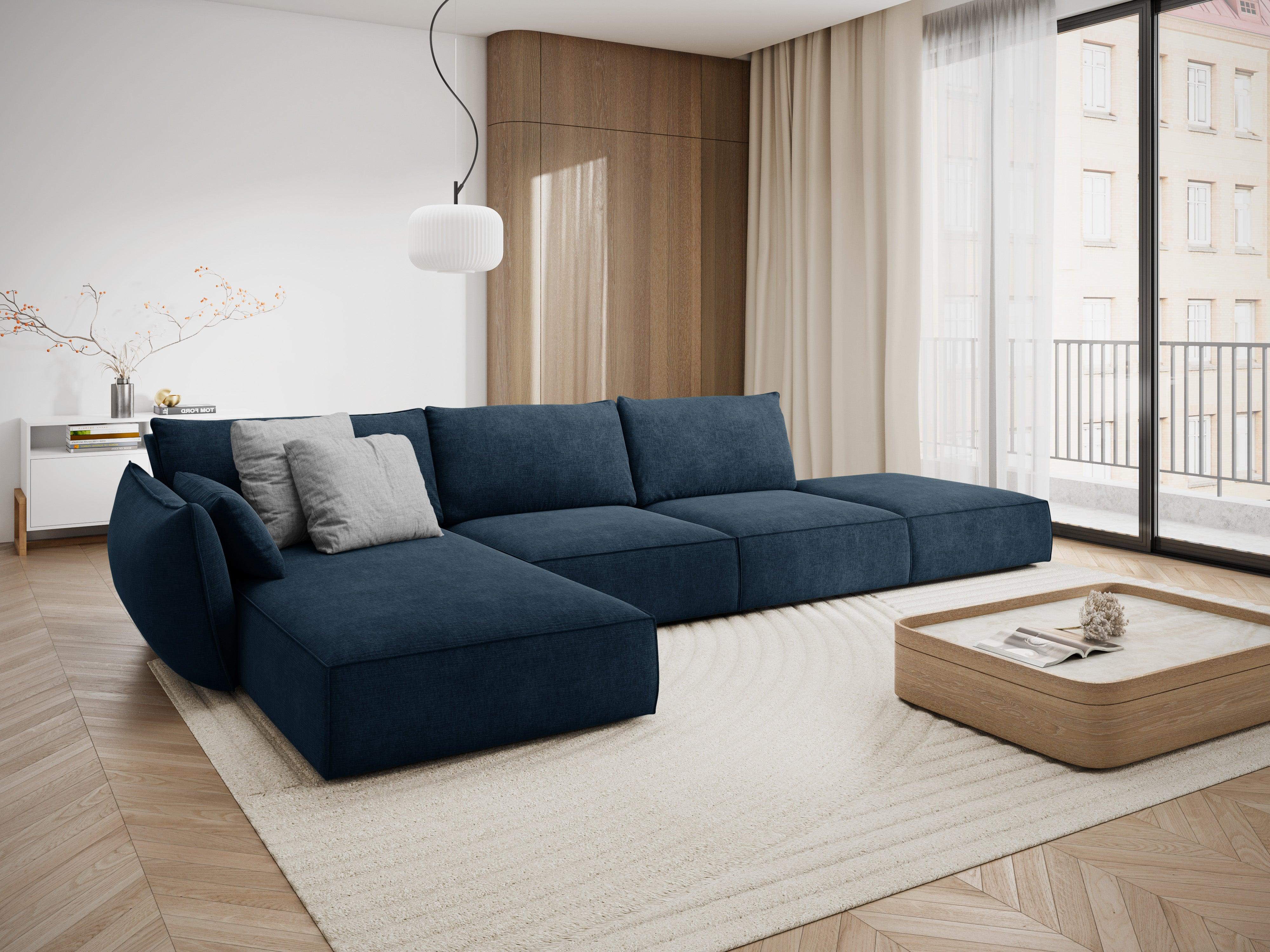 Narożnik w tkaninie szenilowej lewostronny otwarty VANDA granat królewski Mazzini Sofas Eye on Design
