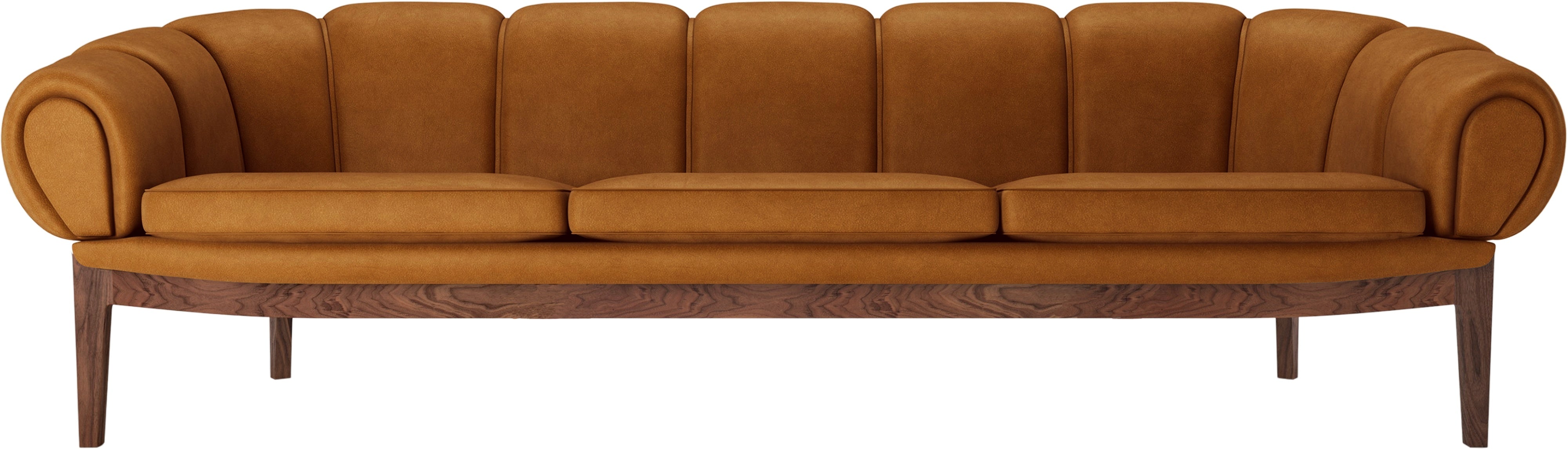 3-seater Sofa CROISSANT upholstered in leather with a walnut base