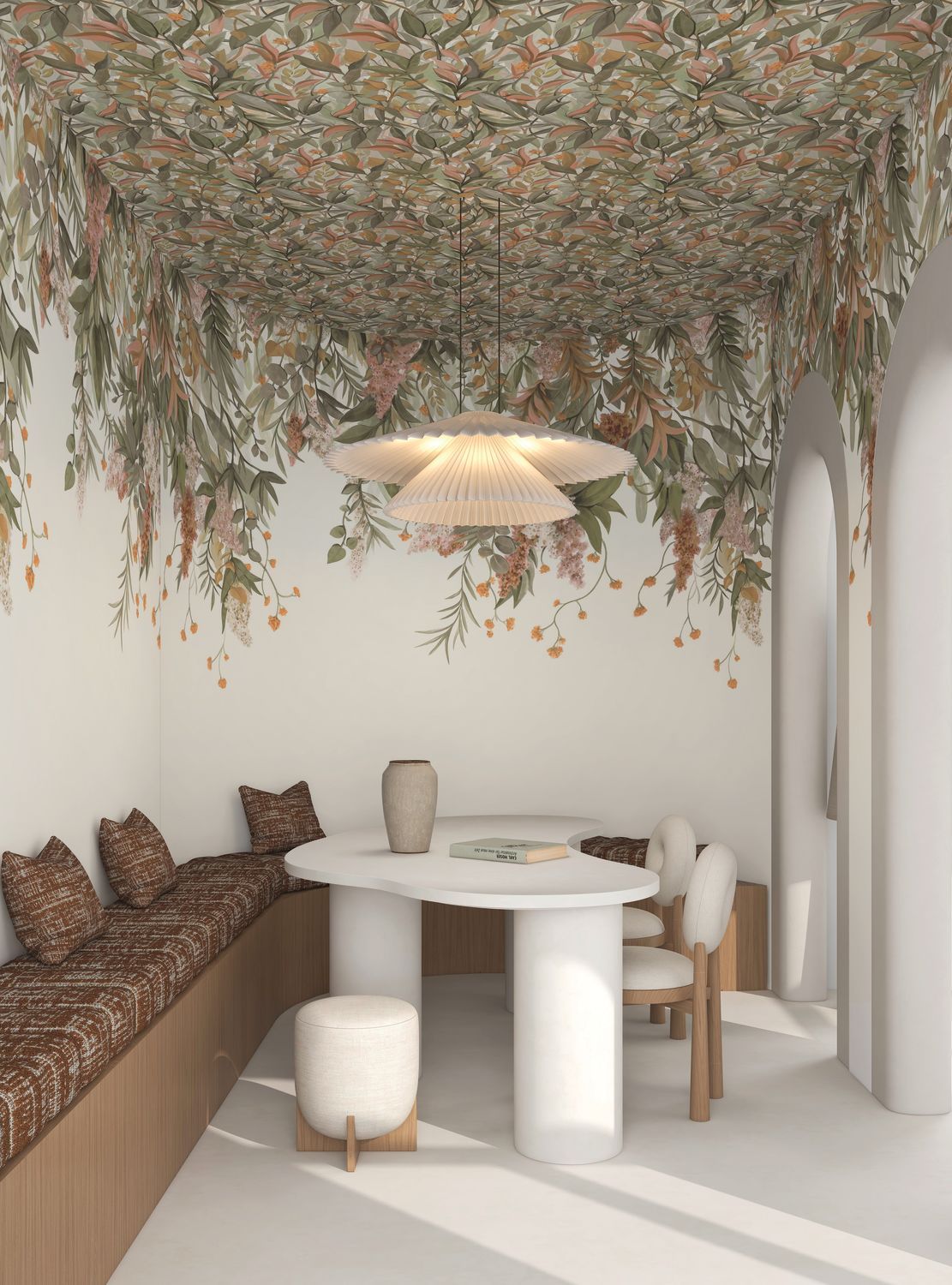 Mural WISTERIA zielony z różowym