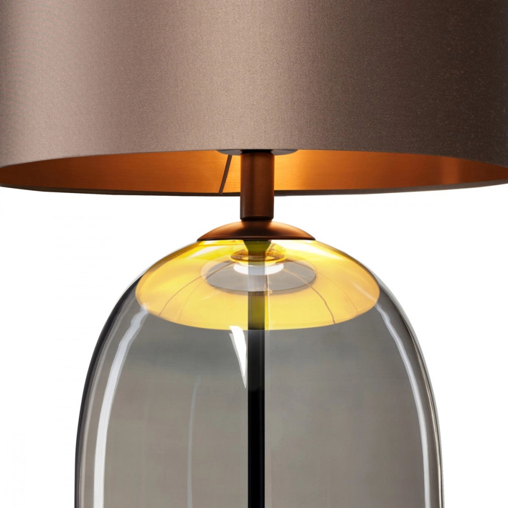 Tischlampe SALVADOR rauchiges Glas mit braunem Schirm und schwarzem Finish