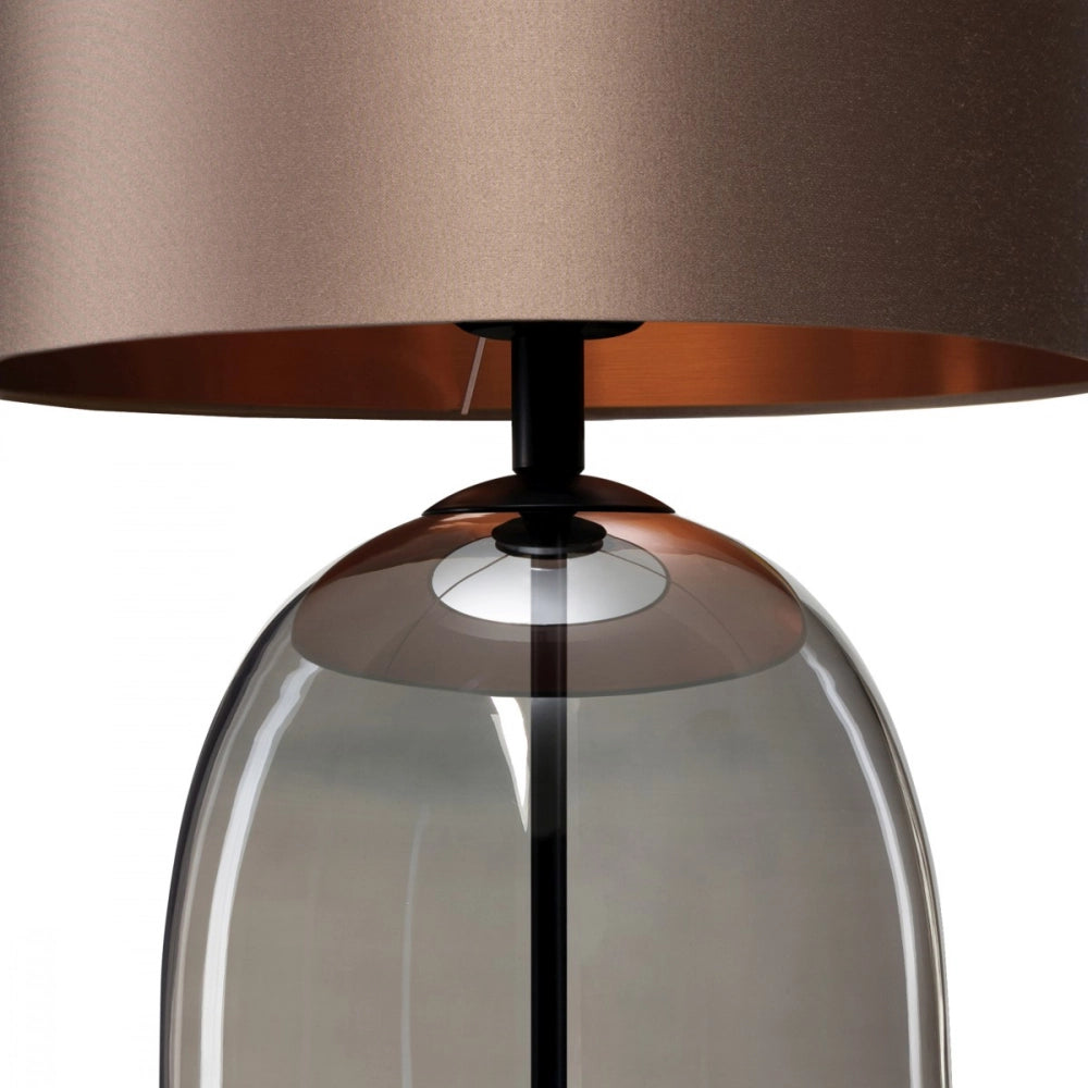 Tischlampe SALVADOR rauchiges Glas mit braunem Schirm und schwarzem Finish