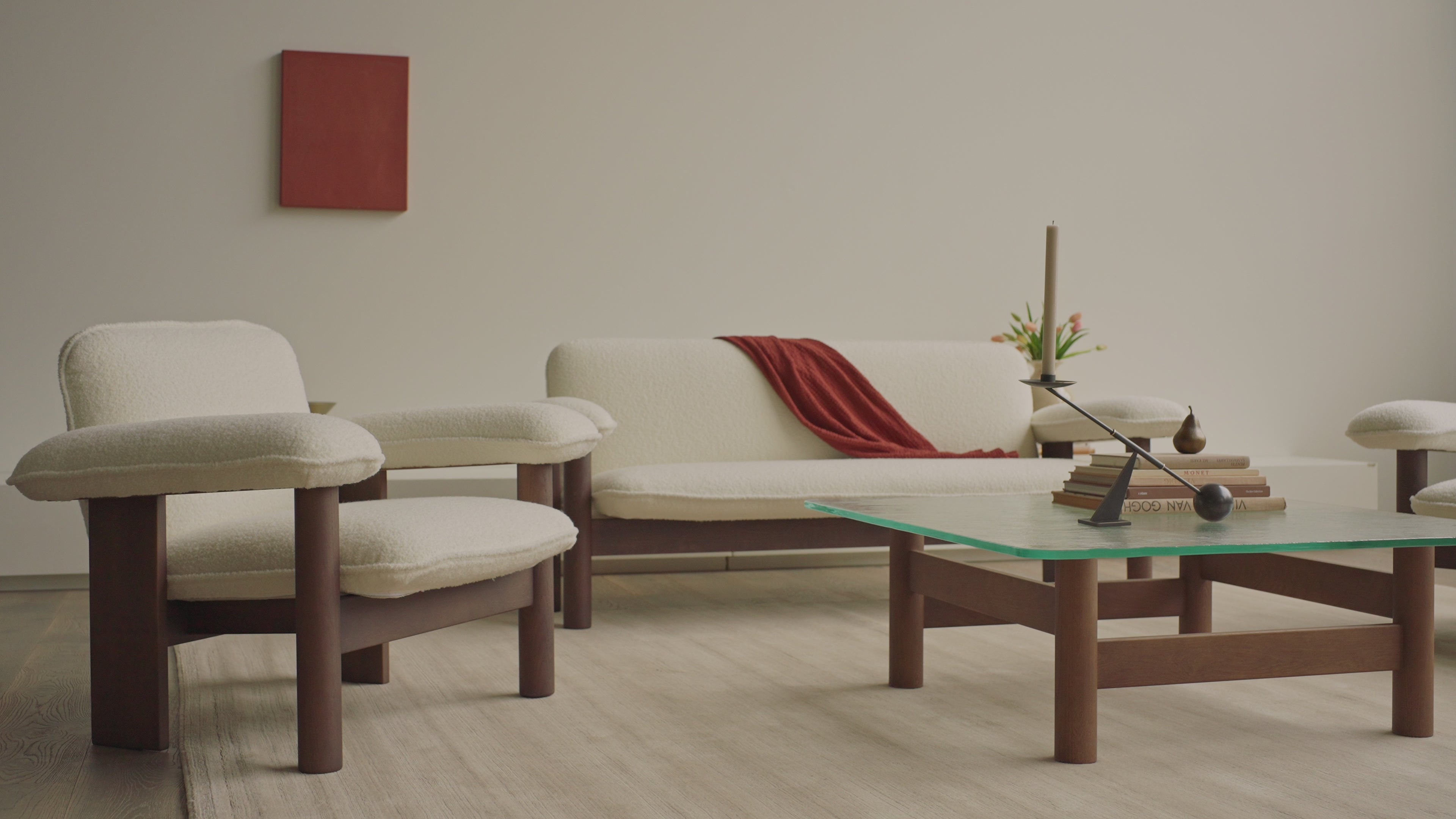 BRASILIA upholstered armchair with oak base