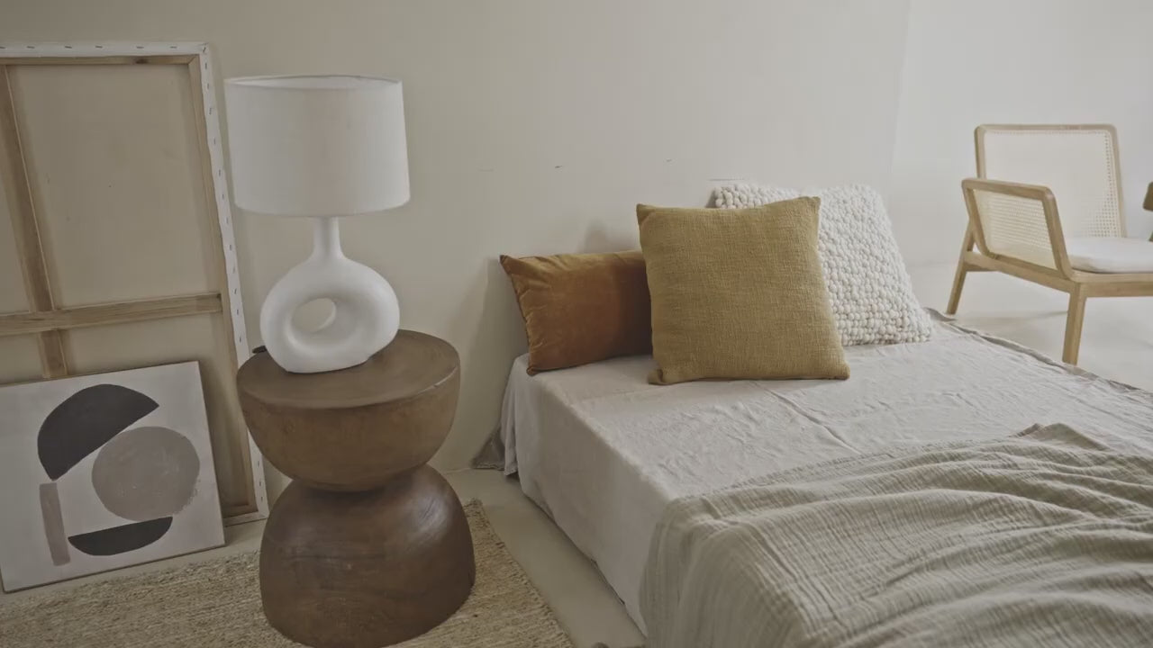 Lampa stołowa SOFT ORGANIC lniany klosz z ceramiczną podstawą