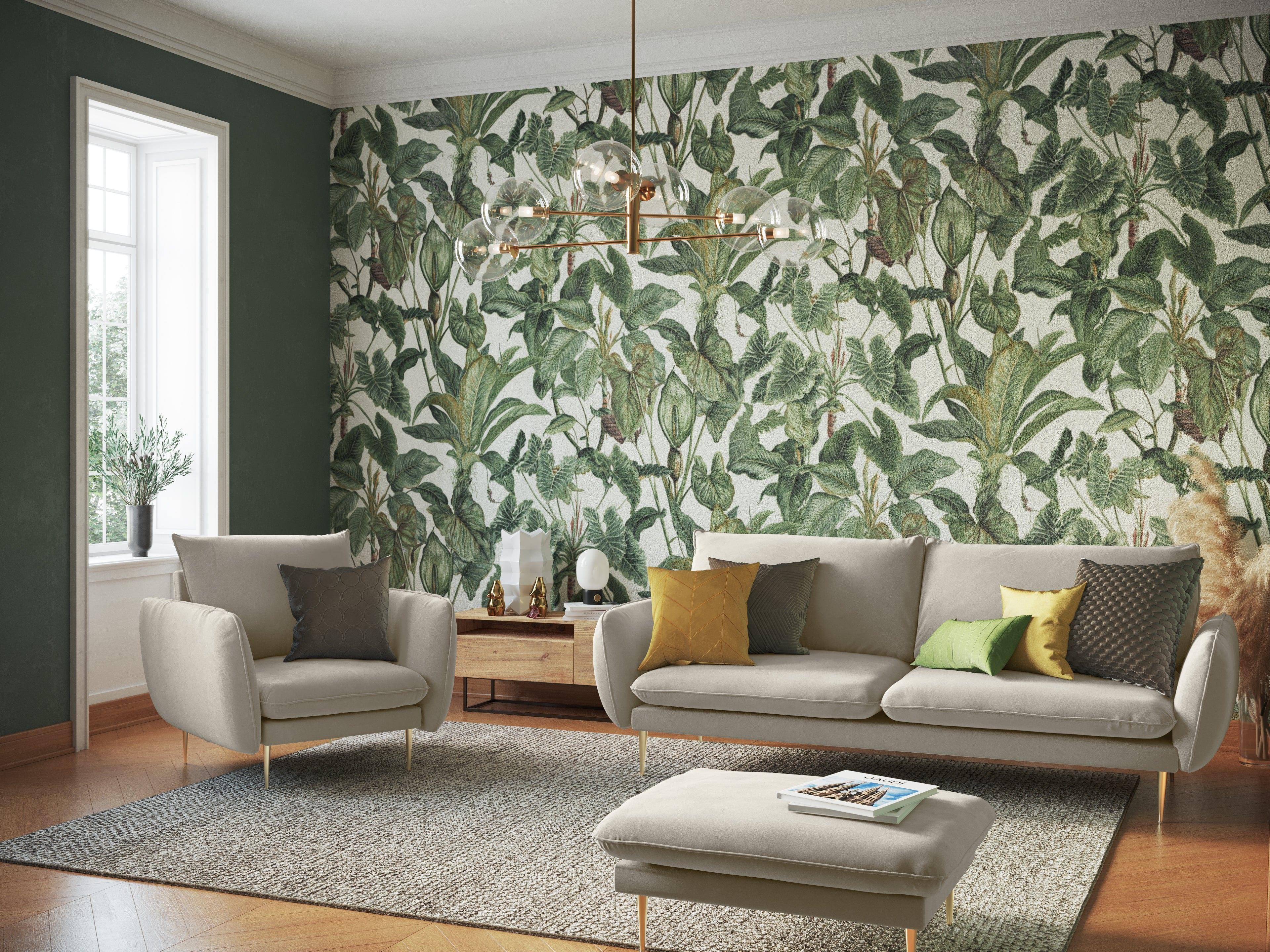 Puf aksamitny VIENNA beżowy ze złotą podstawą Cosmopolitan Design Eye on Design