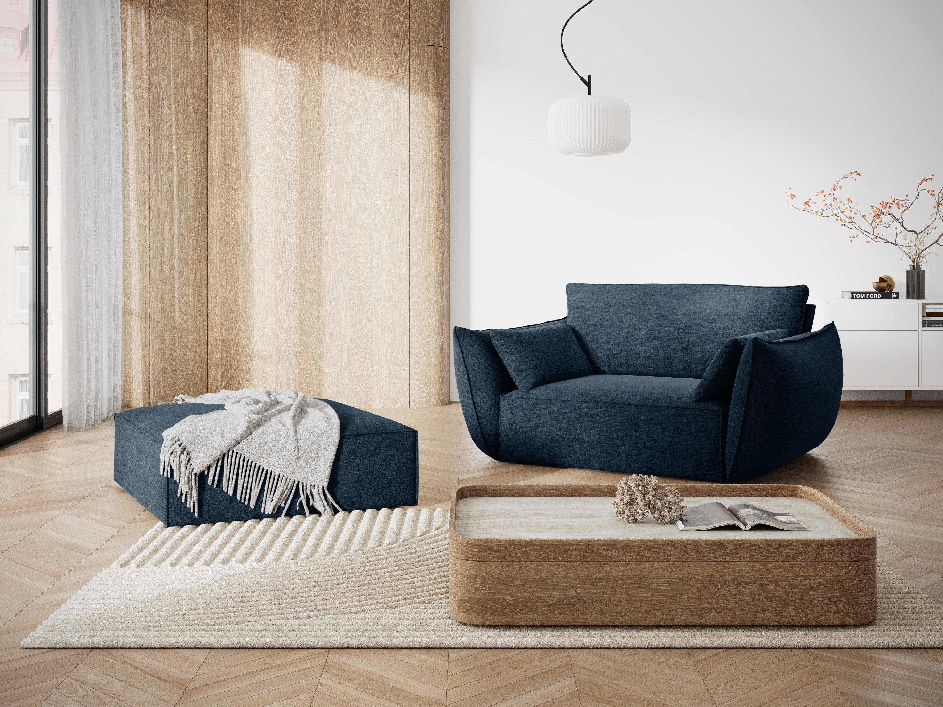 Puf w tkaninie szenilowej VANDA granat królewski Mazzini Sofas Eye on Design