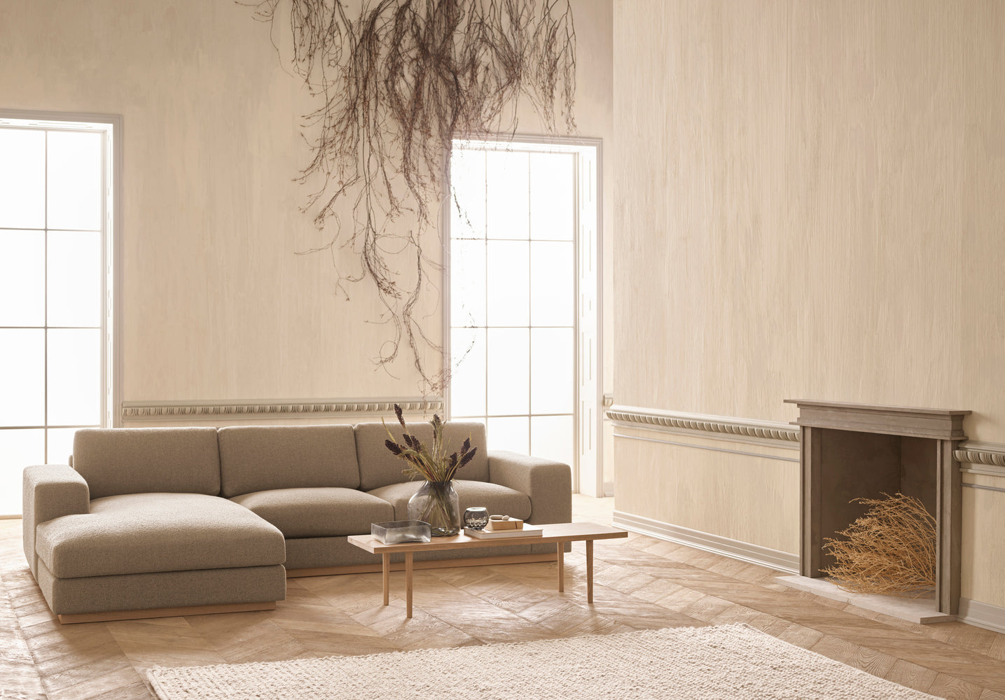 A 4-person right-sided sepia corner with a dark base
