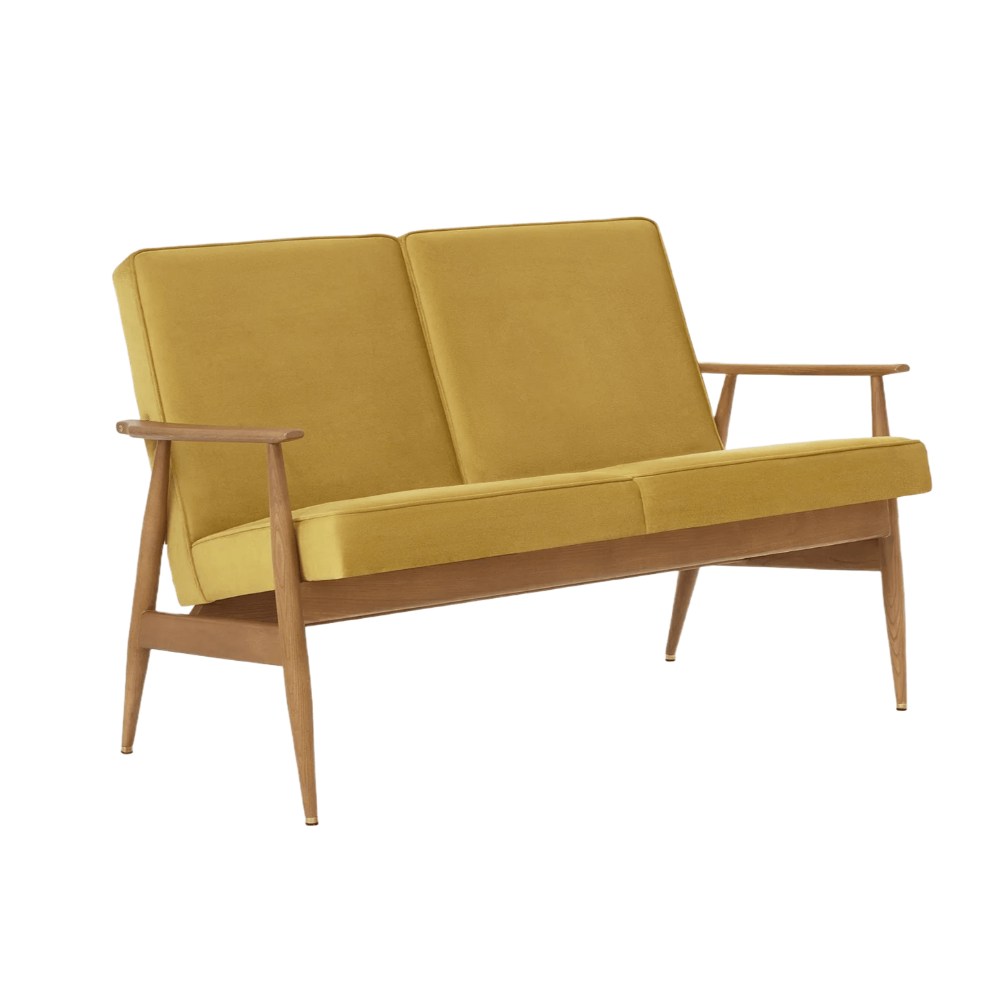 Sofa 2-osobowa dzielona FOX żółty w tkaninie Shine Velvet Mustard 366 concept Jesion-02 Eye on Design