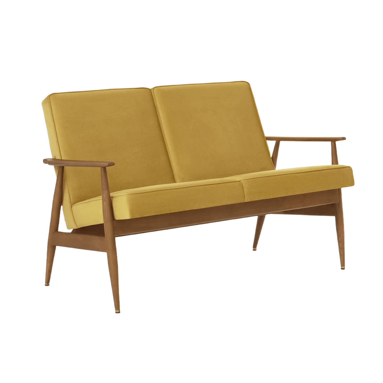 Sofa 2-osobowa dzielona FOX żółty w tkaninie Shine Velvet Mustard 366 concept Jesion-03 Eye on Design
