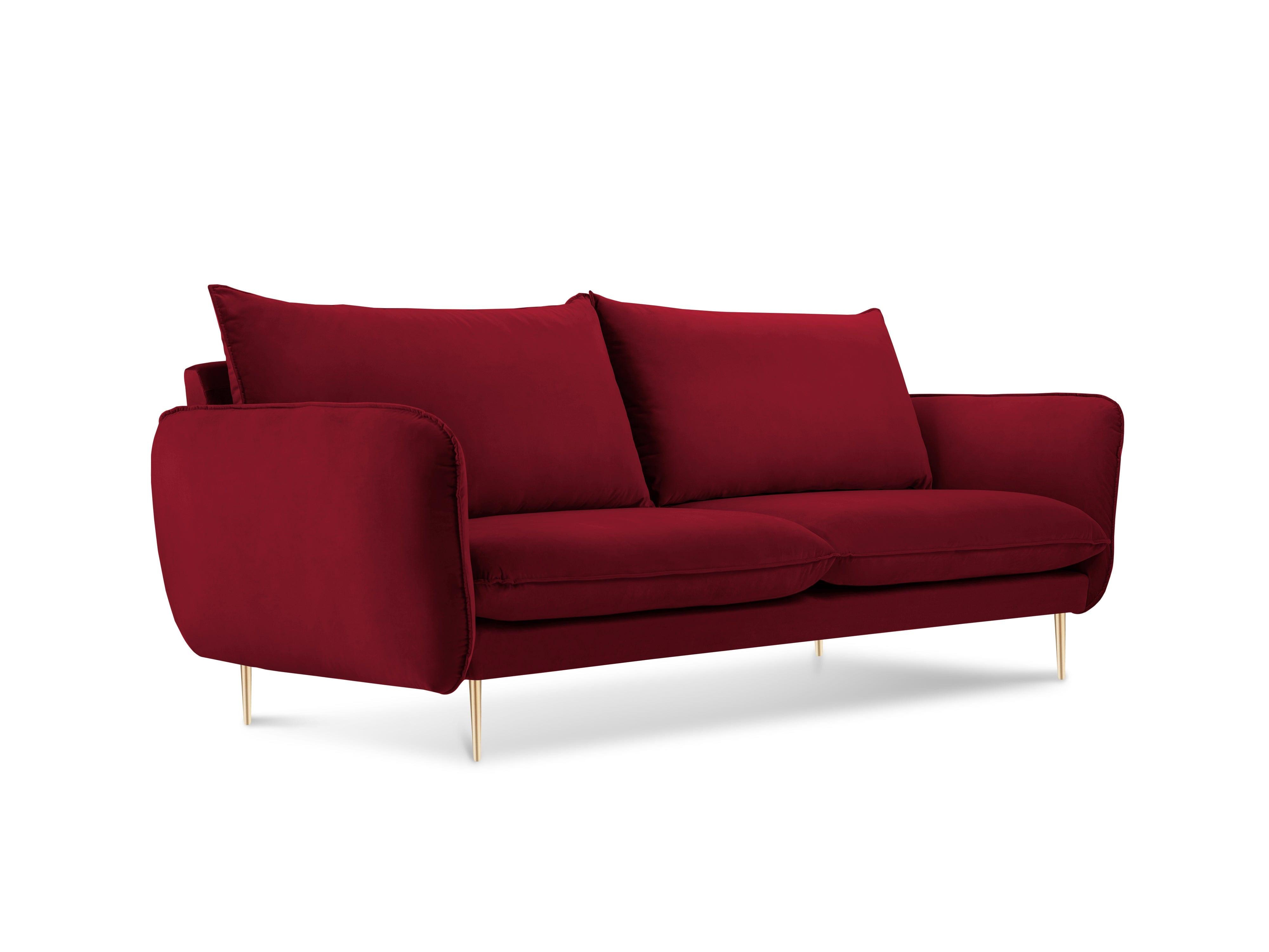 Sofa aksamitna 2-osobowa VIENNA bordowy ze złotą podstawą Cosmopolitan Design Eye on Design