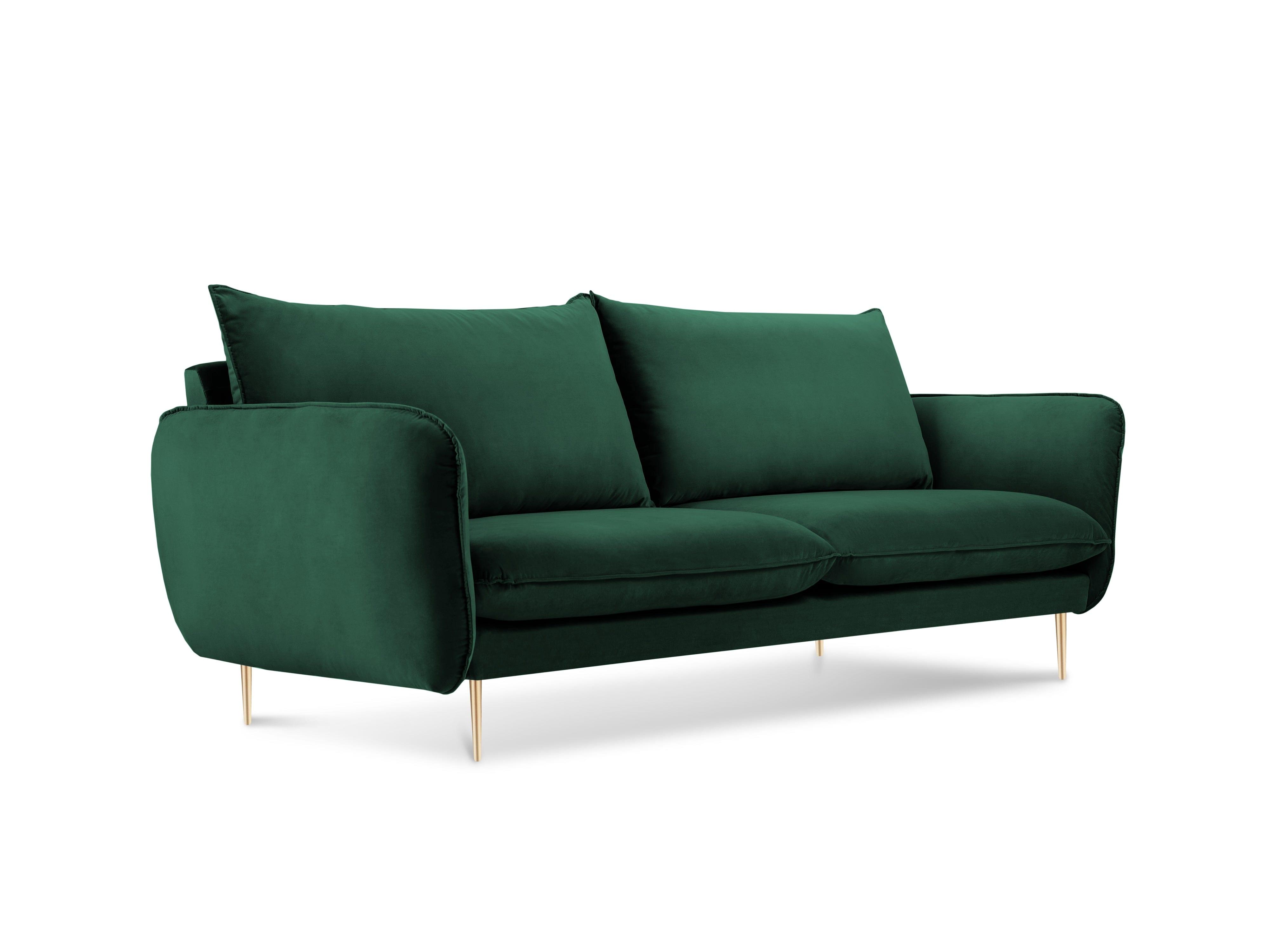 Sofa aksamitna 2-osobowa VIENNA zielony ze złotą podstawą Cosmopolitan Design Eye on Design