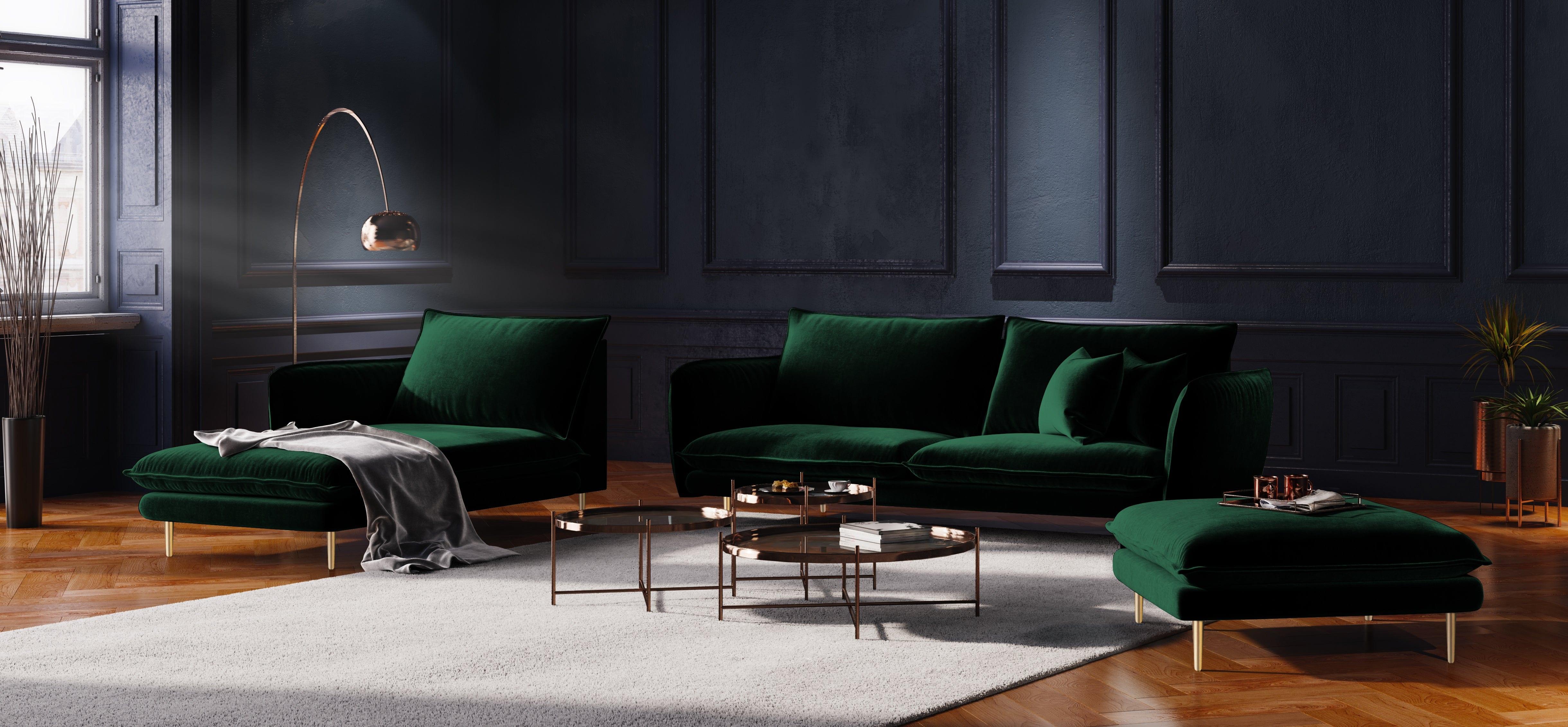 Sofa aksamitna 2-osobowa VIENNA zielony ze złotą podstawą Cosmopolitan Design Eye on Design