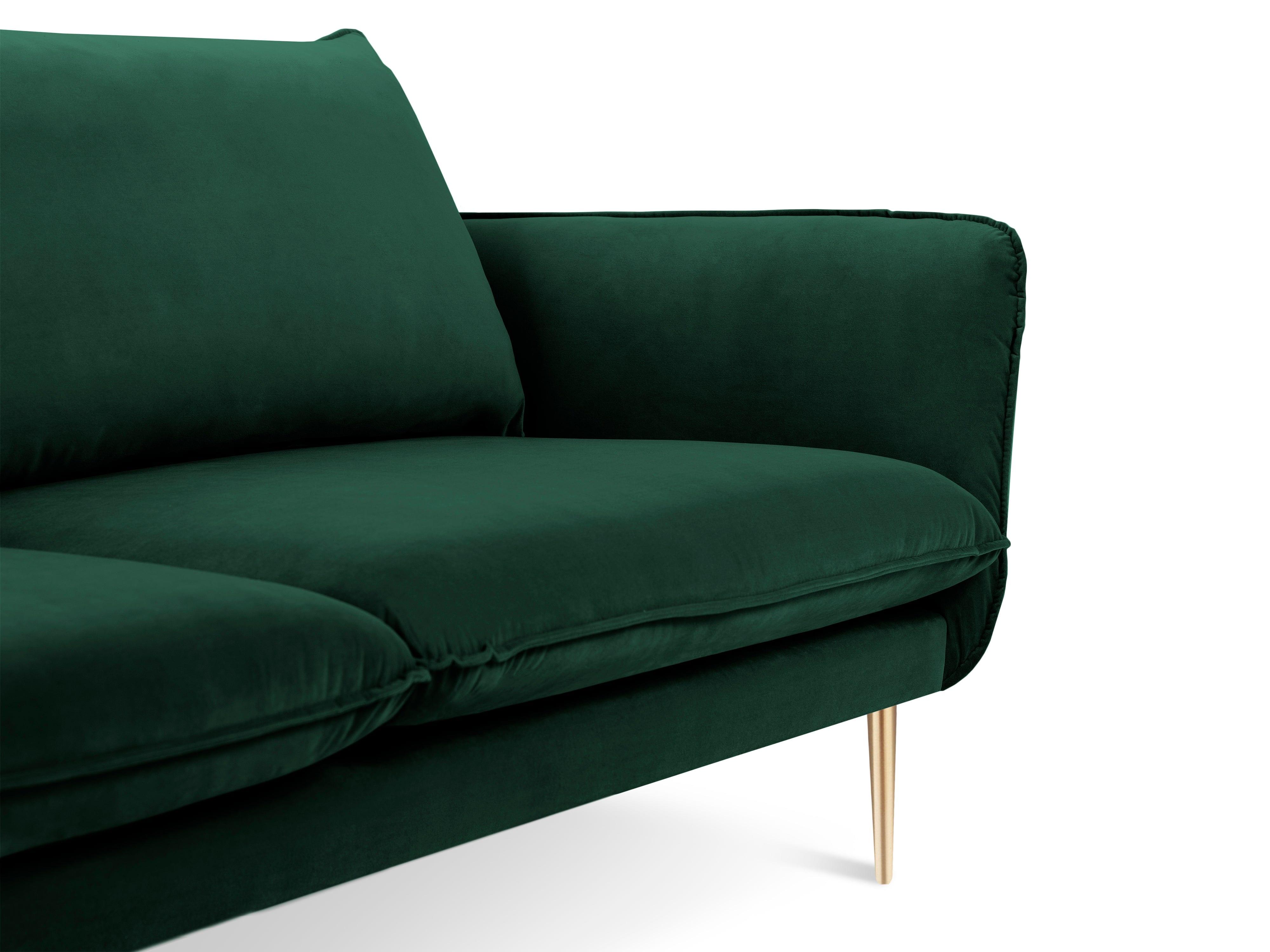 Sofa aksamitna 2-osobowa VIENNA zielony ze złotą podstawą Cosmopolitan Design Eye on Design
