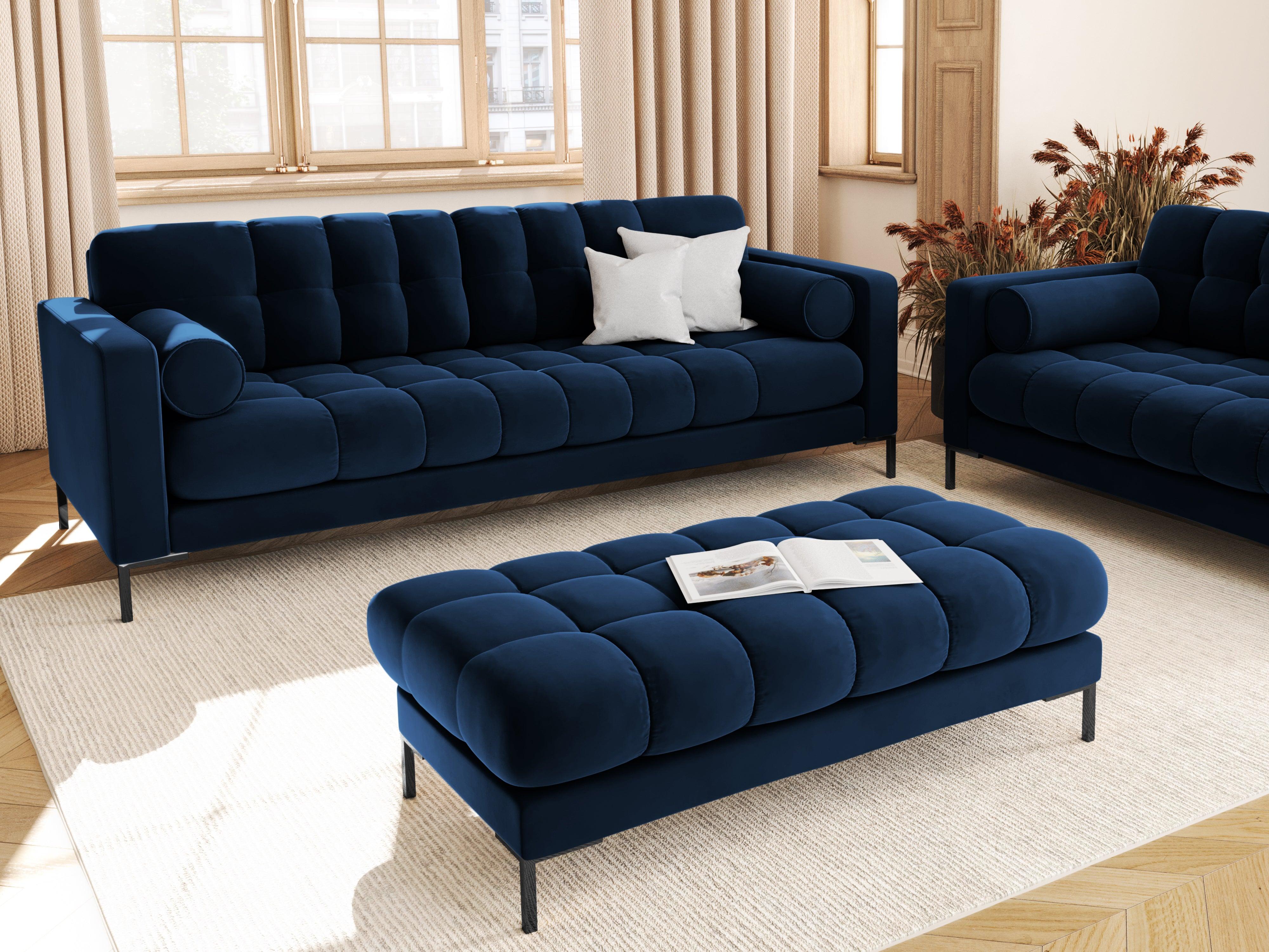 Sofa aksamitna 3-osobowa BALI granat królewski z czarną podstawą Cosmopolitan Design Eye on Design