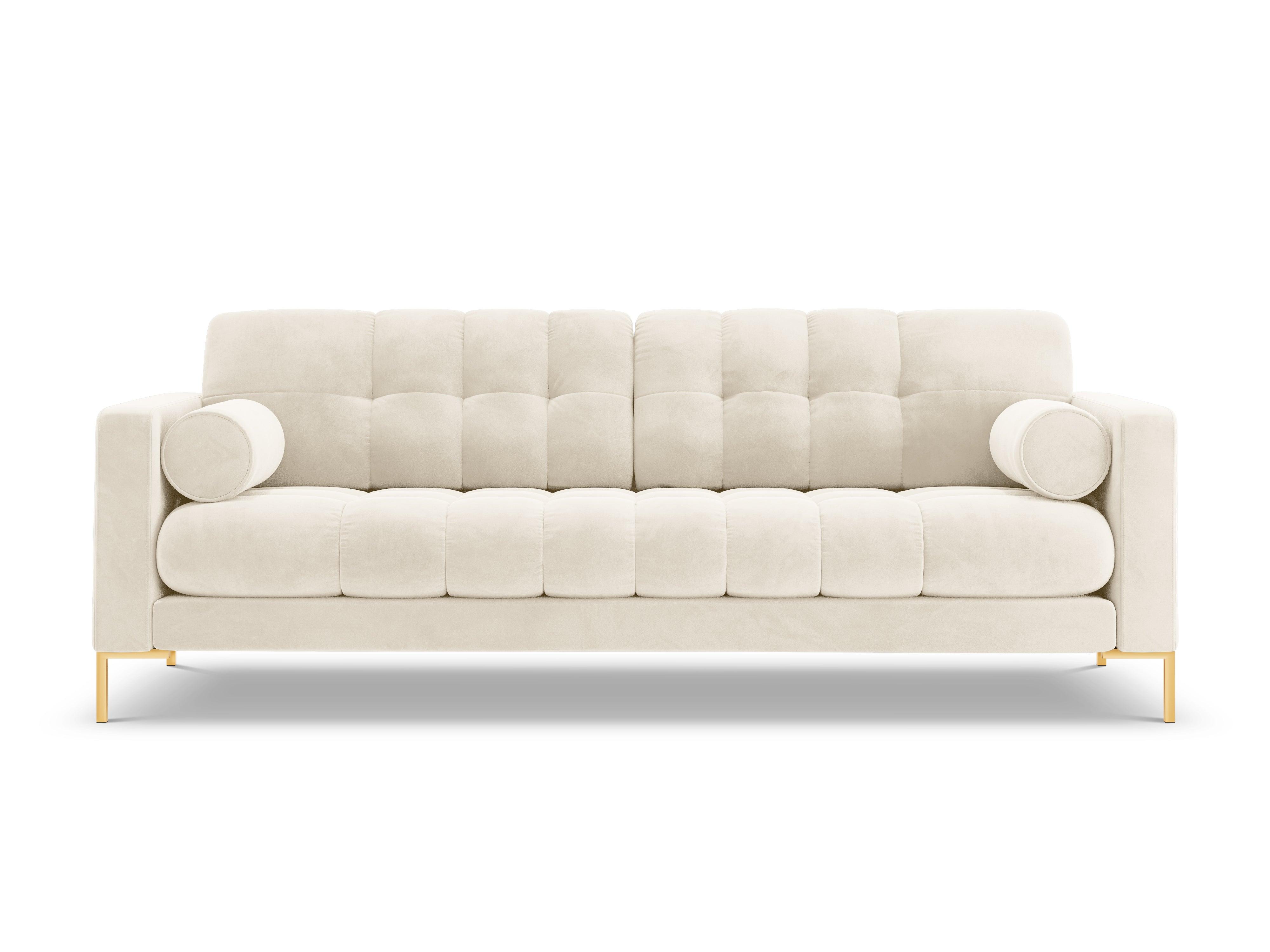 Sofa aksamitna 3-osobowa BALI jasnobeżowy ze złotą podstawą Cosmopolitan Design Eye on Design