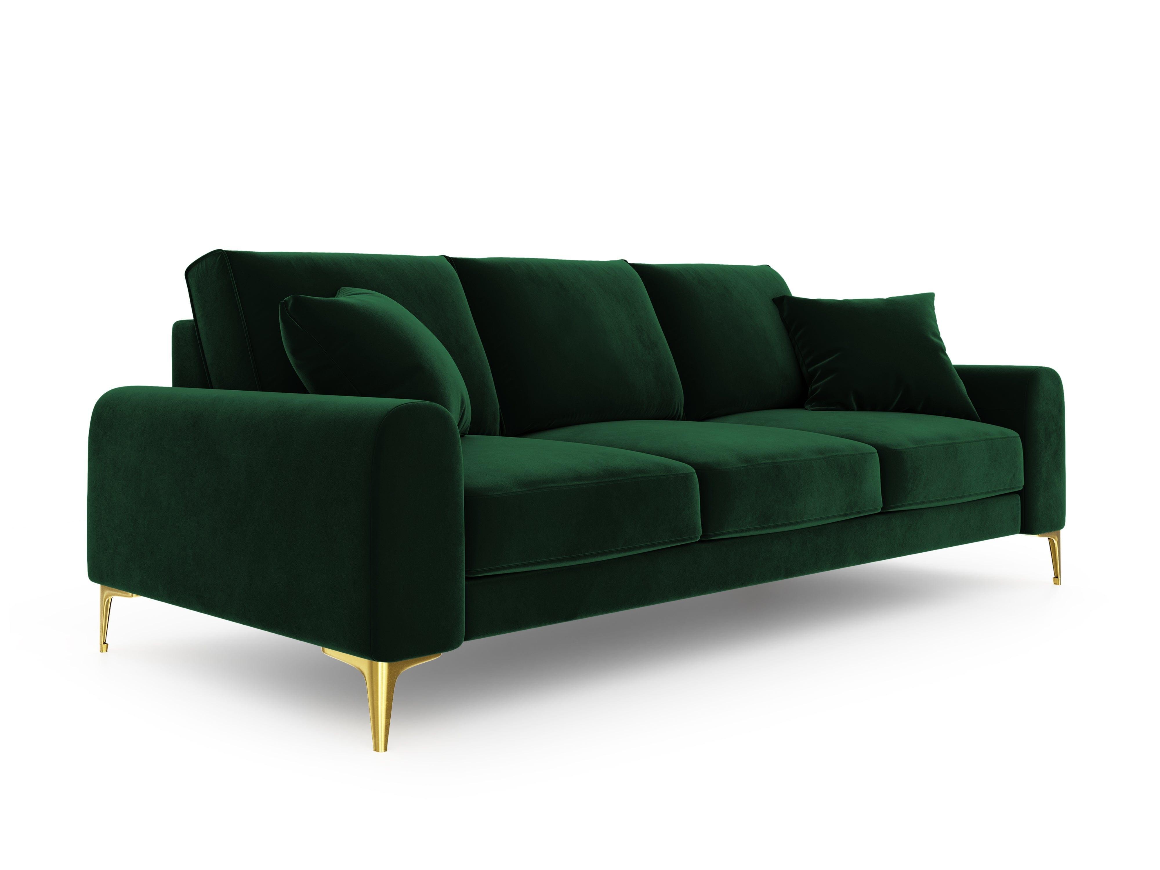 Sofa aksamitna 3-osobowa MADARA butelkowa zieleń ze złotą podstawą Mazzini Sofas Eye on Design