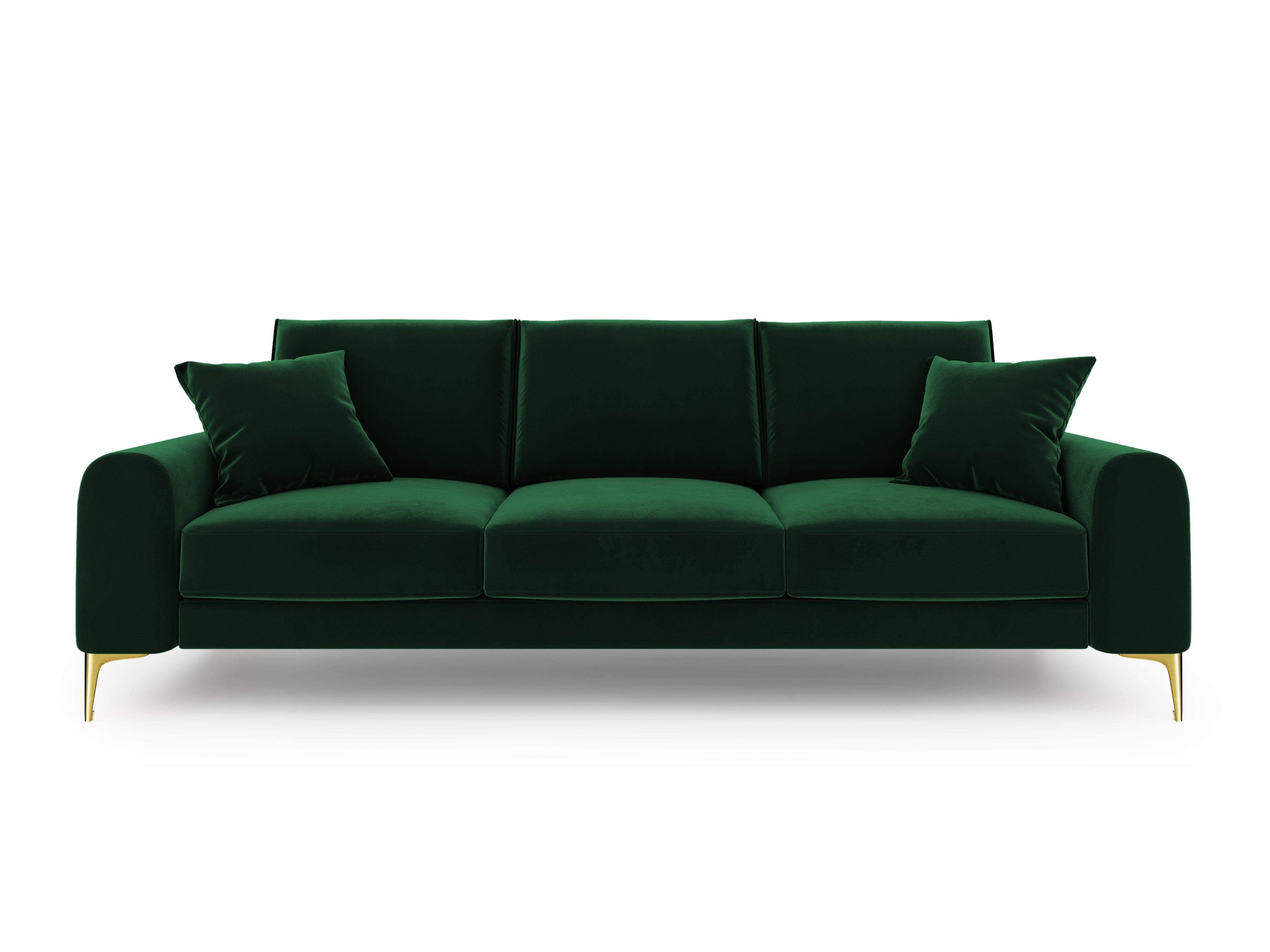 Sofa aksamitna 3-osobowa MADARA butelkowa zieleń ze złotą podstawą Mazzini Sofas Eye on Design