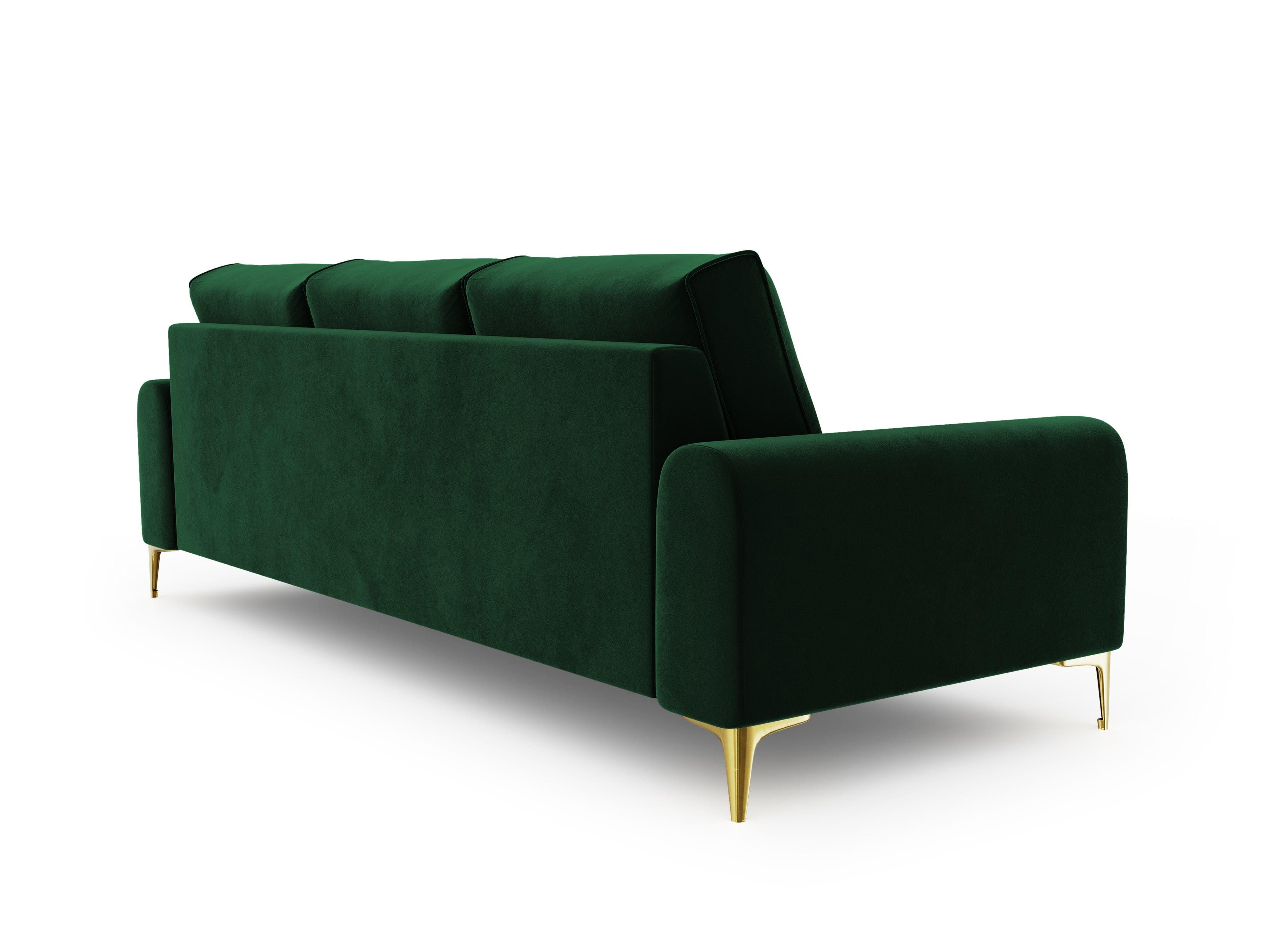Sofa aksamitna 3-osobowa MADARA butelkowa zieleń ze złotą podstawą Mazzini Sofas Eye on Design