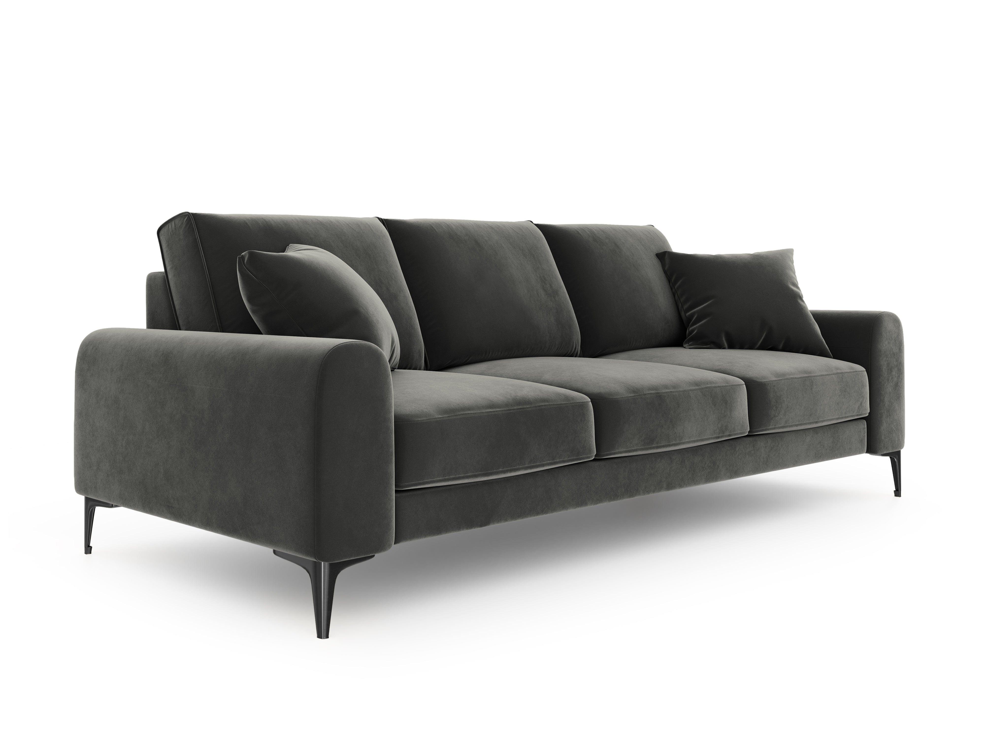 Sofa aksamitna 3-osobowa MADARA ciemnoszary z czarną podstawą Mazzini Sofas Eye on Design