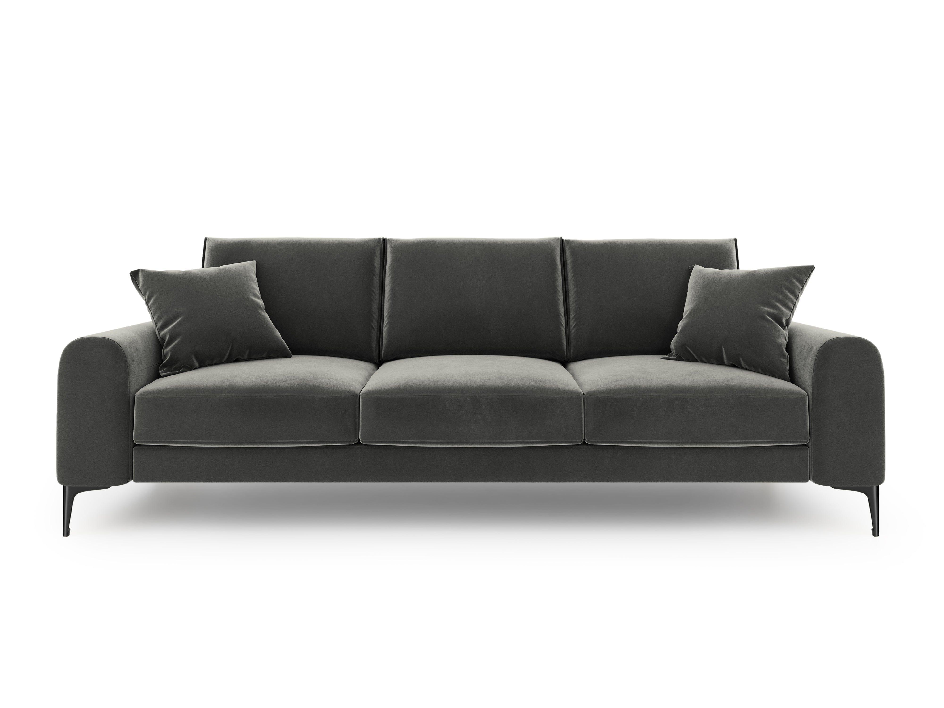 Sofa aksamitna 3-osobowa MADARA ciemnoszary z czarną podstawą Mazzini Sofas Eye on Design