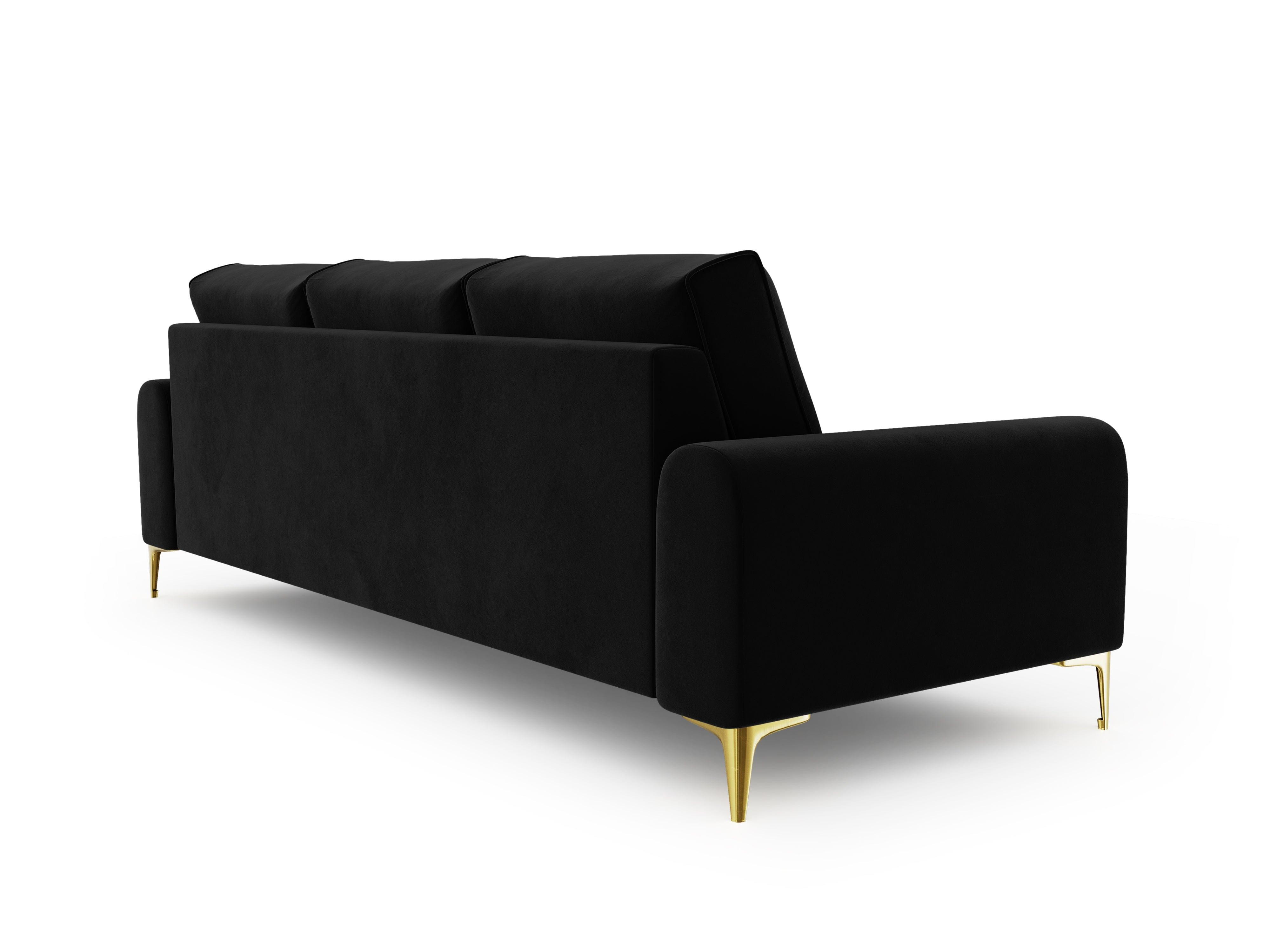 Sofa aksamitna 3-osobowa MADARA czarny ze złotą podstawą Mazzini Sofas Eye on Design