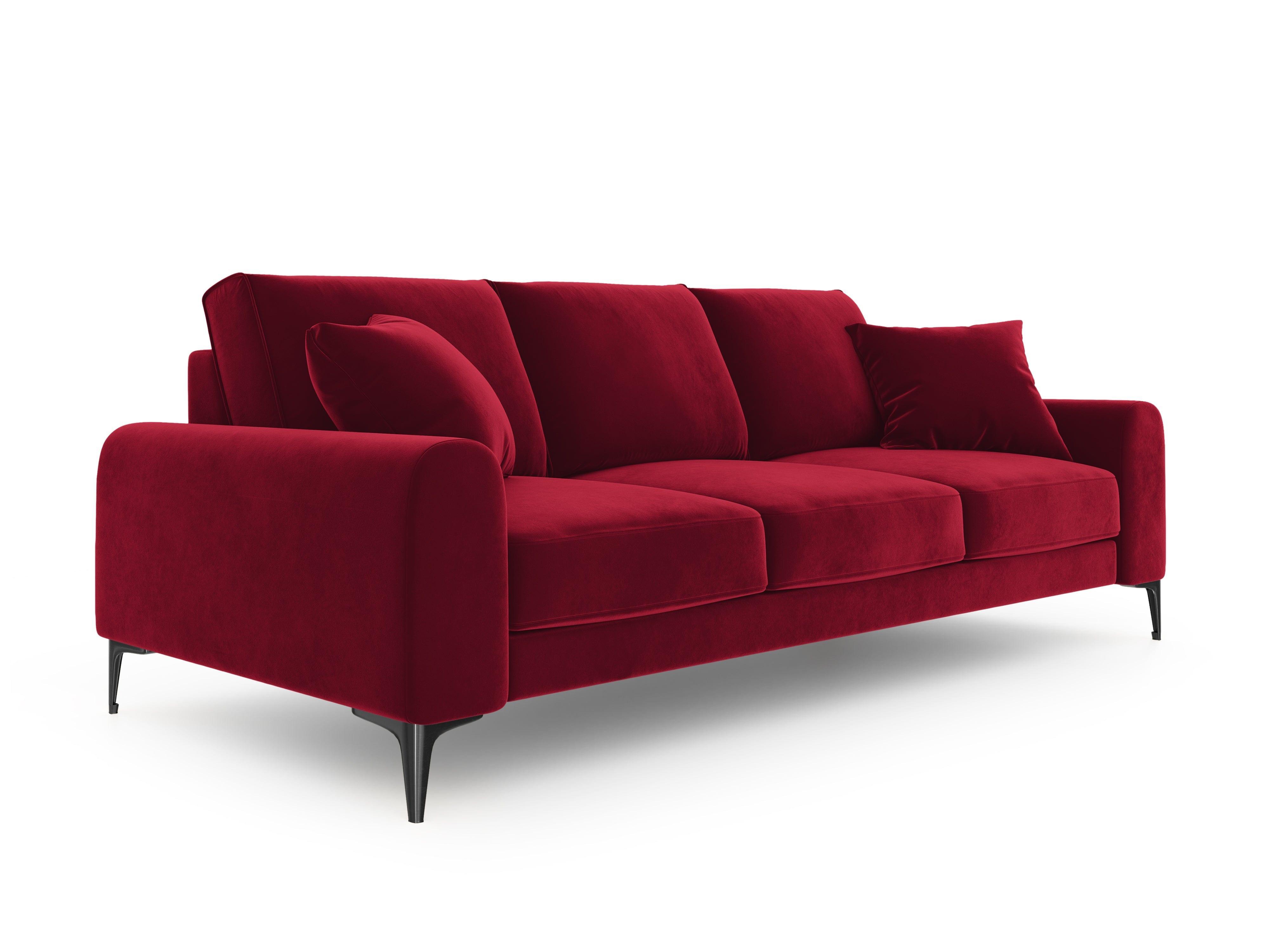 Sofa aksamitna 3-osobowa MADARA czerwony z czarną podstawą Mazzini Sofas Eye on Design