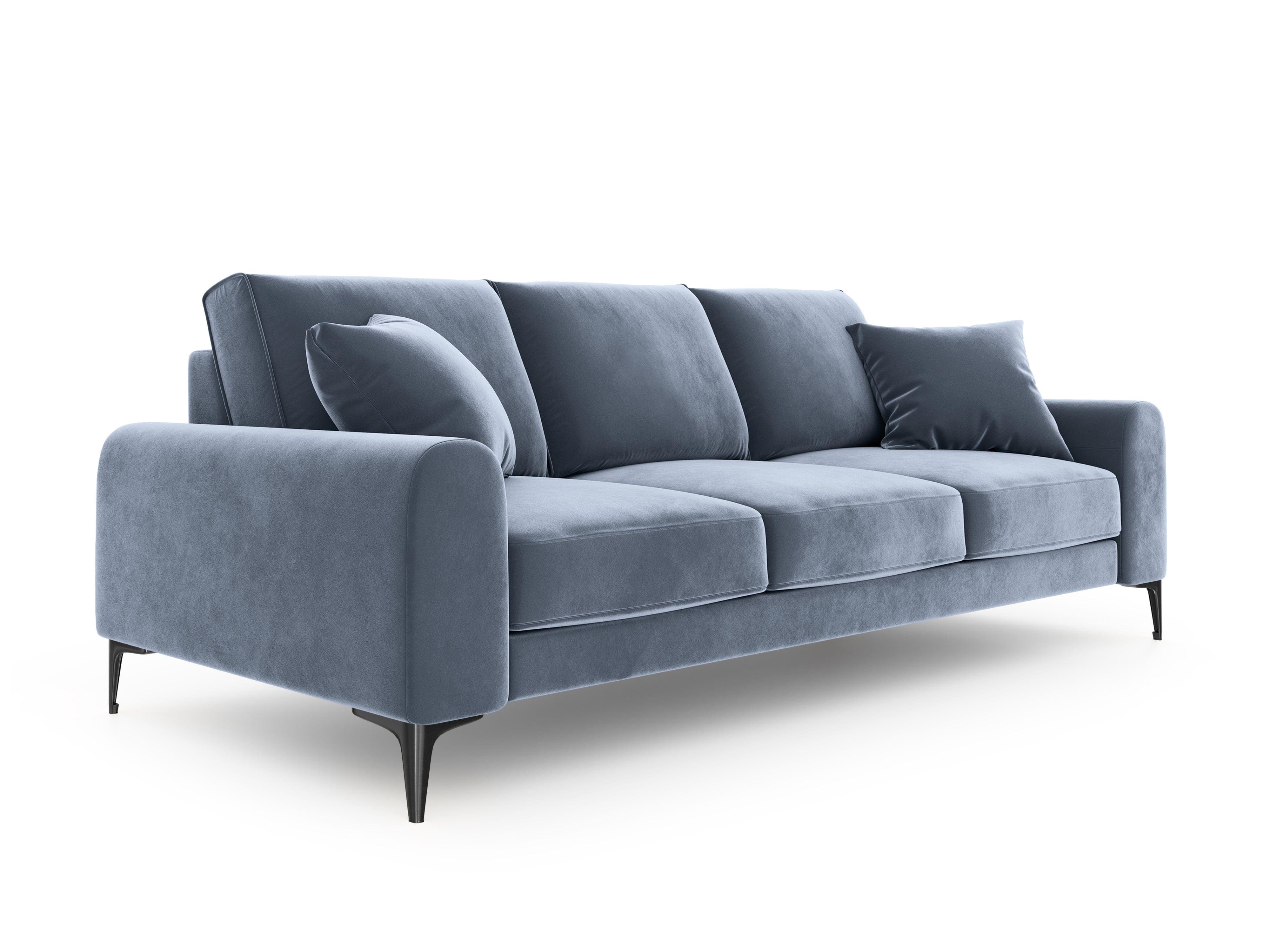 Sofa aksamitna 3-osobowa MADARA jasnoniebieski z czarną podstawą Mazzini Sofas Eye on Design