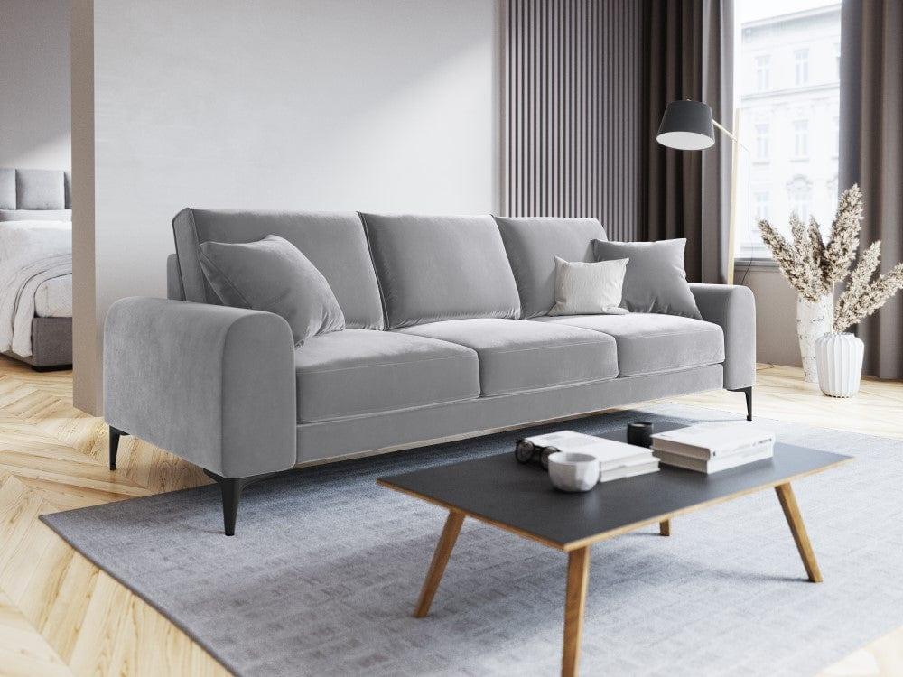 Sofa aksamitna 3-osobowa MADARA srebrny z czarną podstawą Mazzini Sofas Eye on Design