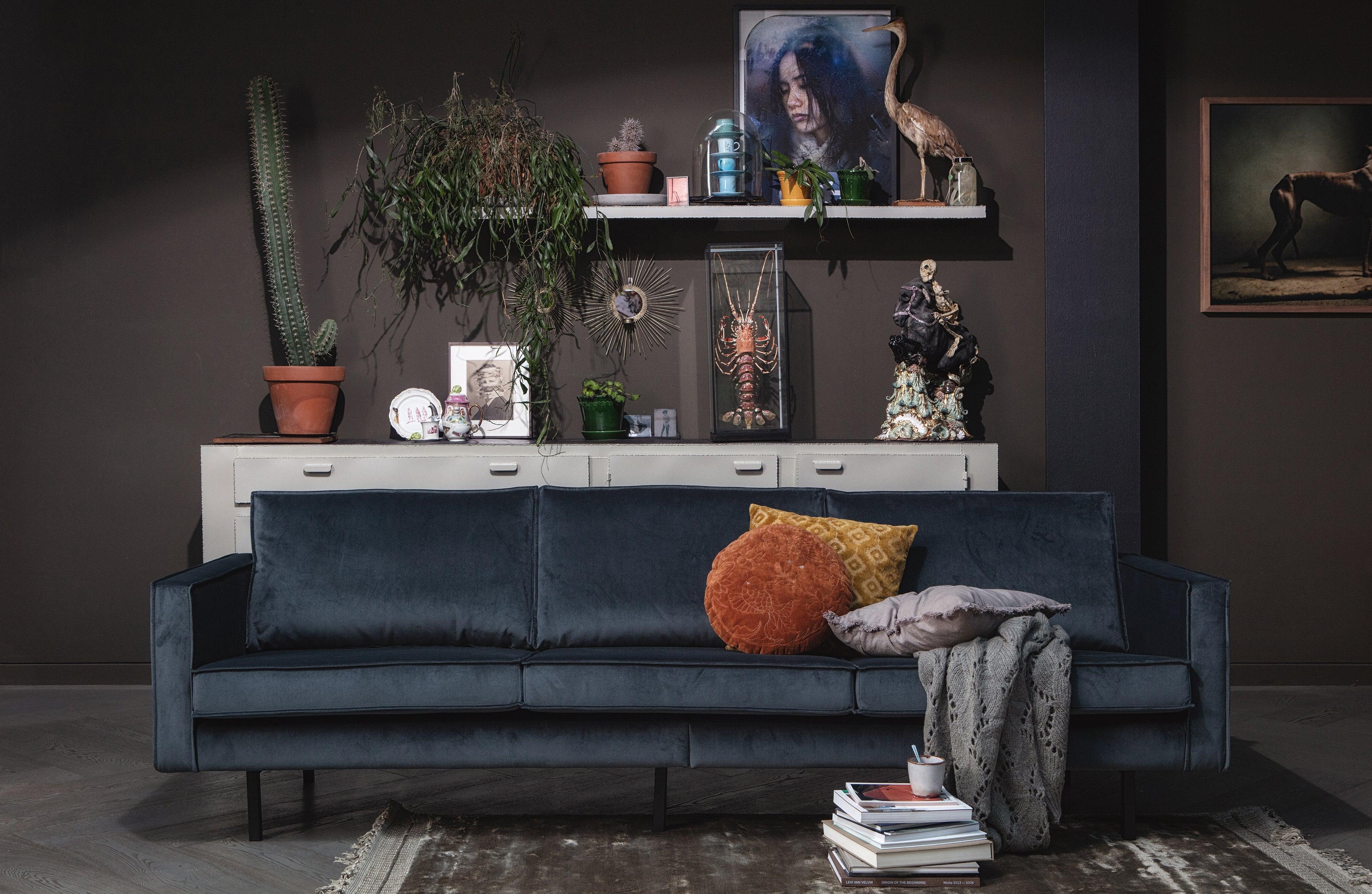 Sofa aksamitna 3-osobowa RODEO CLASSIC musztardowy