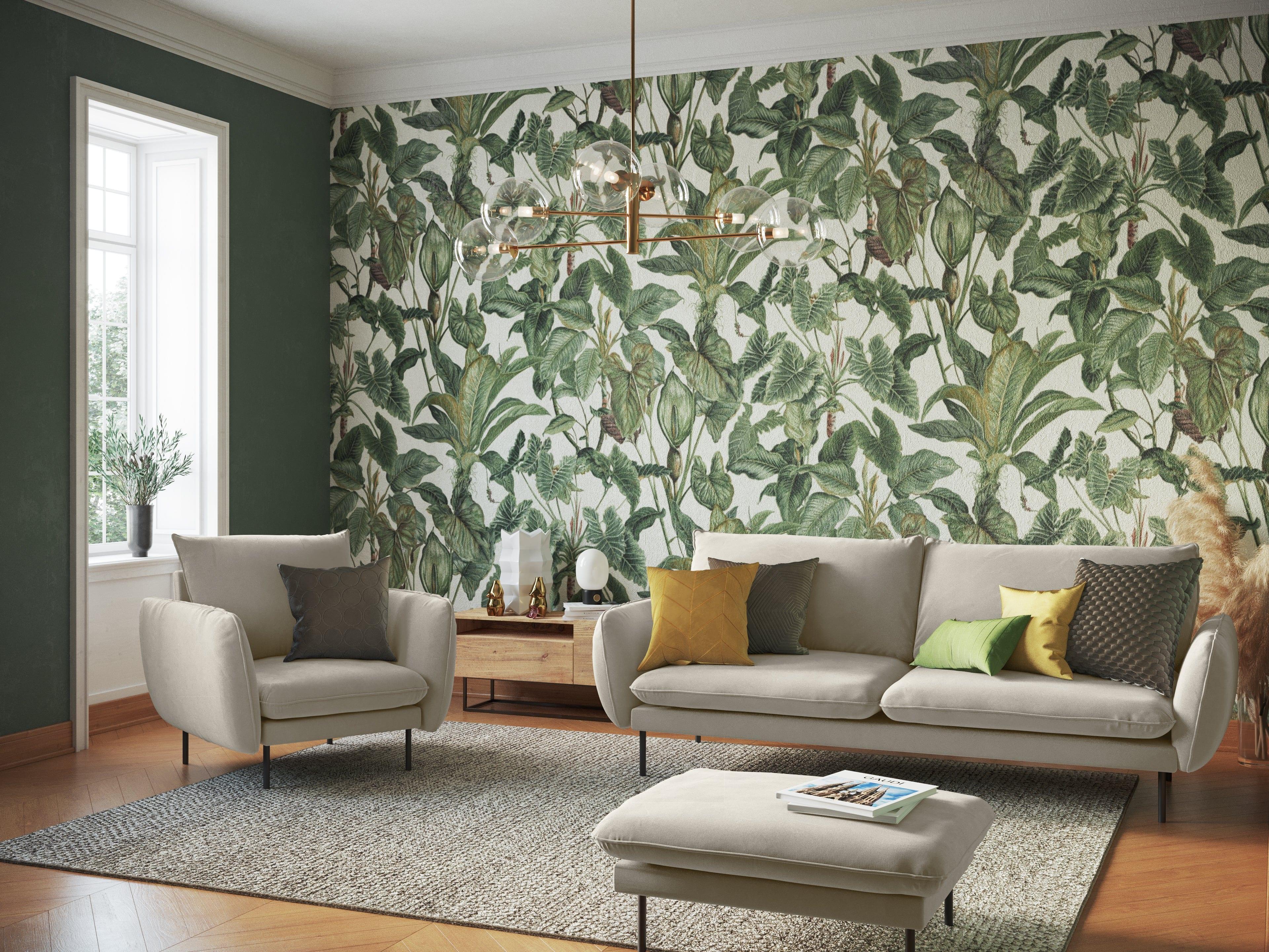 Sofa aksamitna 3-osobowa VIENNA beżowy z czarną podstawą Cosmopolitan Design Eye on Design