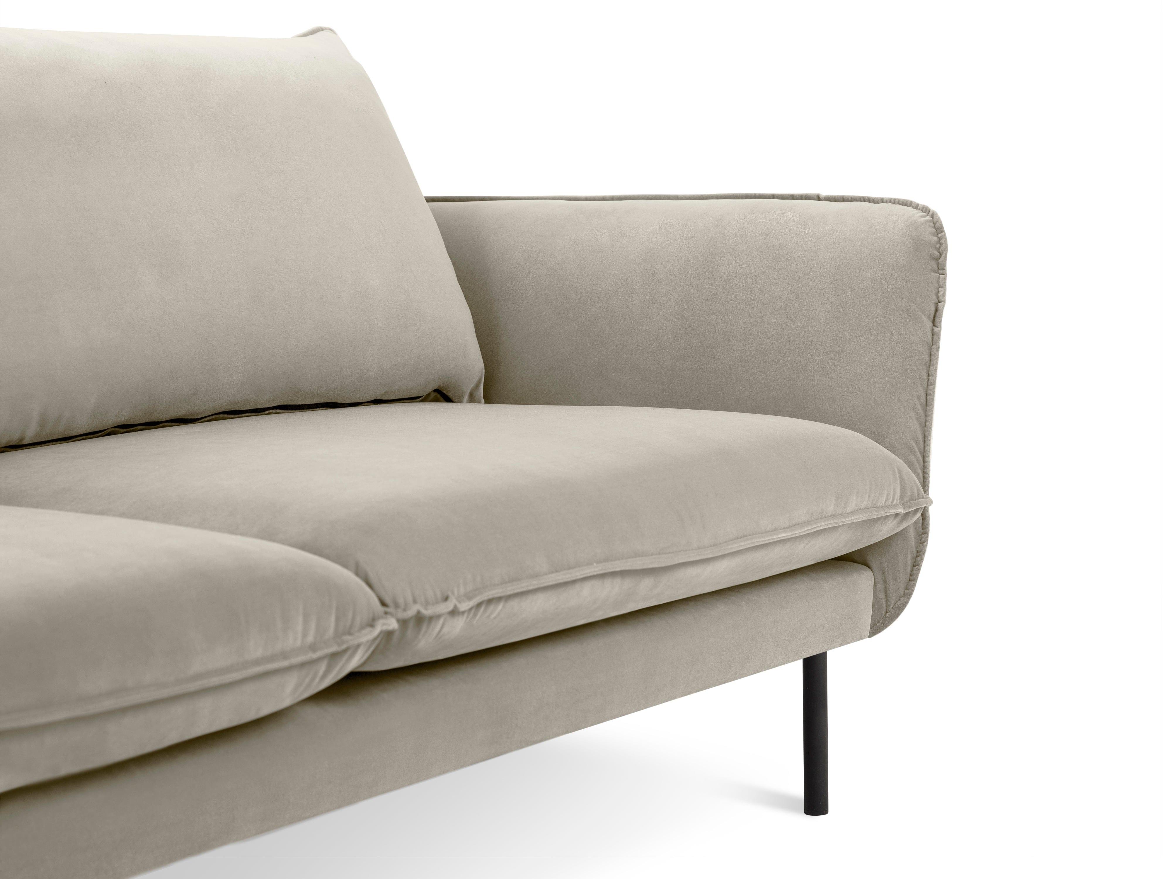 Sofa aksamitna 3-osobowa VIENNA beżowy z czarną podstawą Cosmopolitan Design Eye on Design