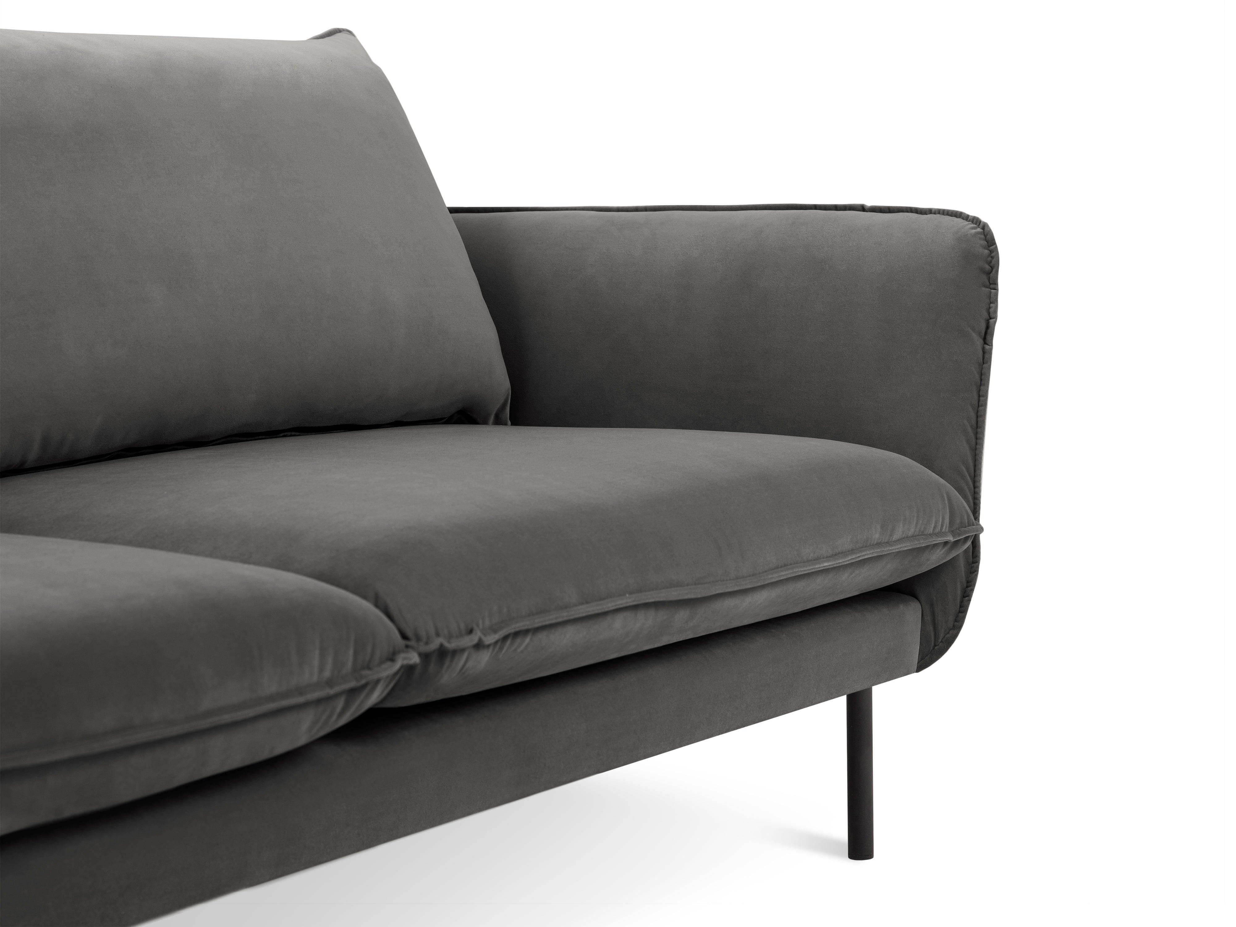 Sofa aksamitna 3-osobowa VIENNA ciemnoszary z czarną podstawą Cosmopolitan Design Eye on Design