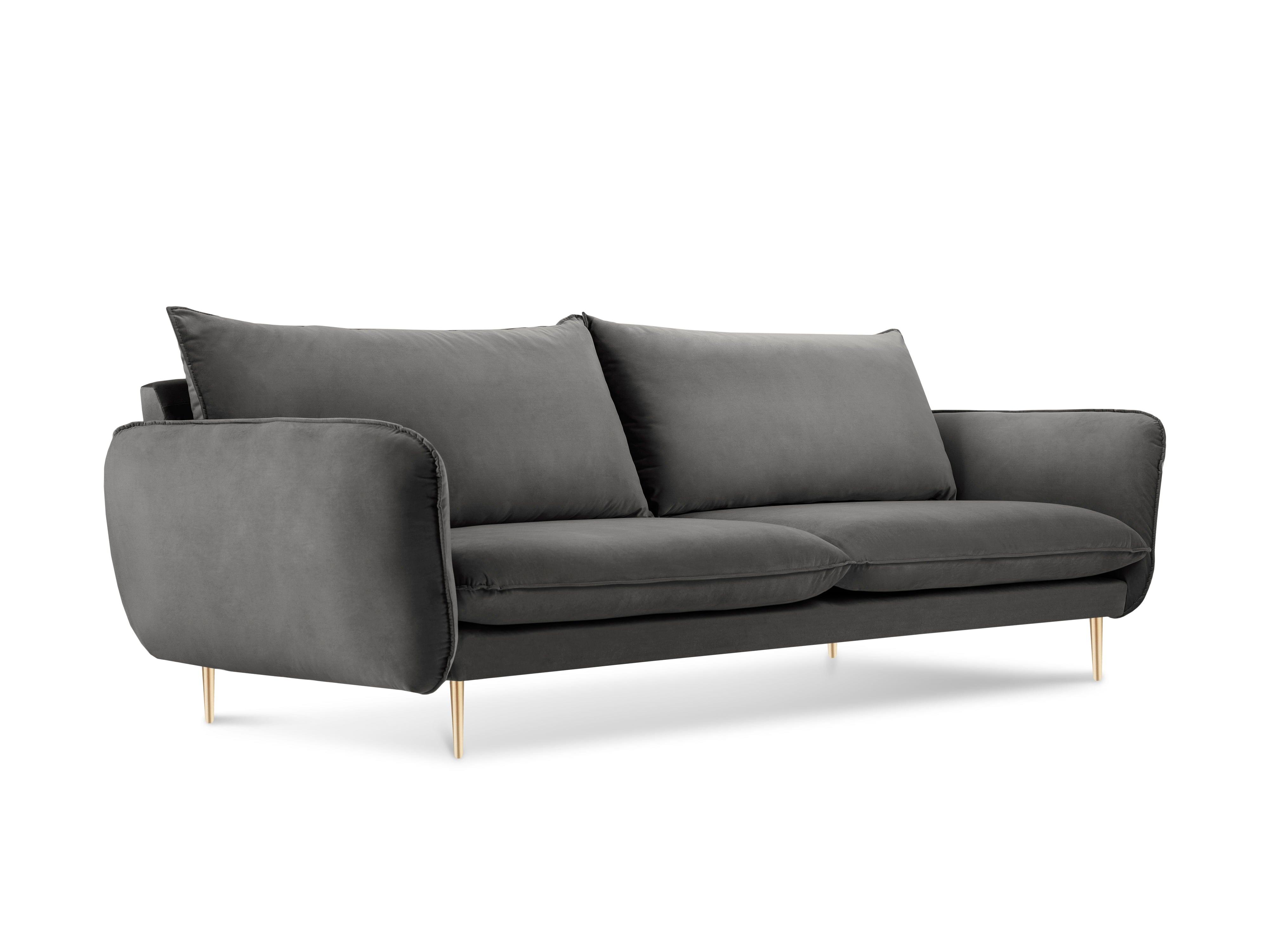 Sofa aksamitna 3-osobowa VIENNA ciemnoszary ze złotą podstawą Cosmopolitan Design Eye on Design