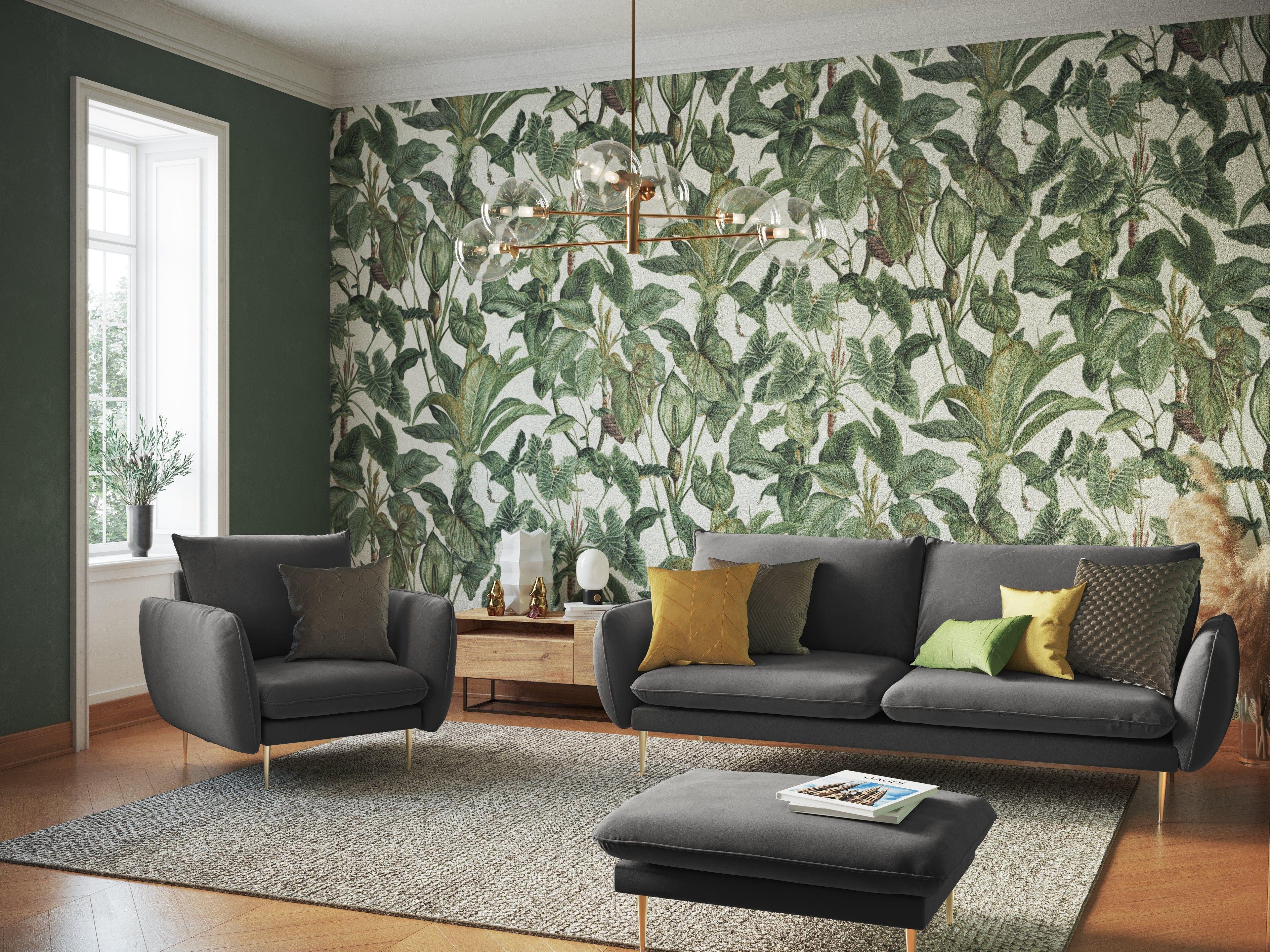 Sofa aksamitna 3-osobowa VIENNA ciemnoszary ze złotą podstawą Cosmopolitan Design Eye on Design