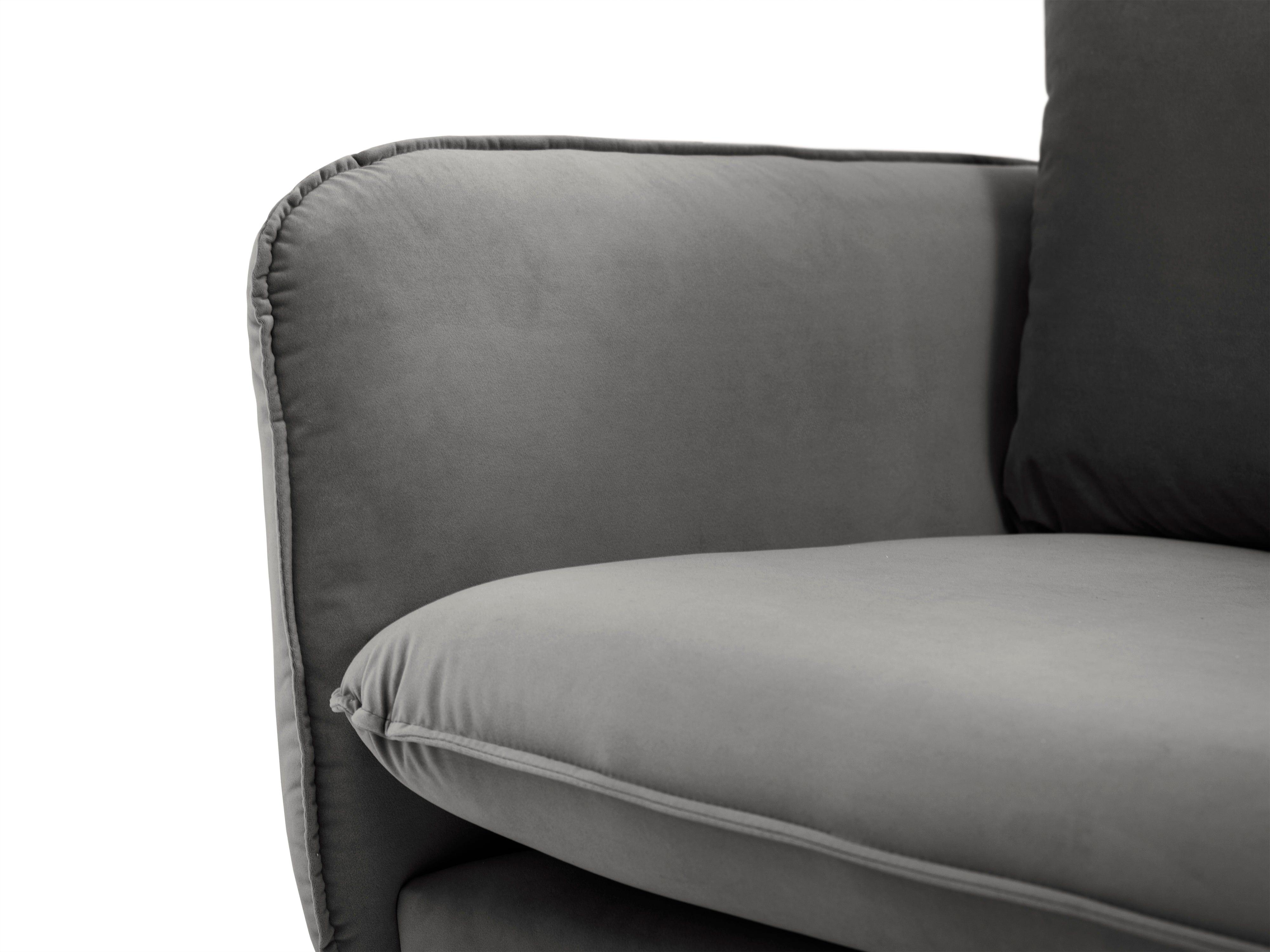 Sofa aksamitna 3-osobowa VIENNA ciemnoszary ze złotą podstawą Cosmopolitan Design Eye on Design