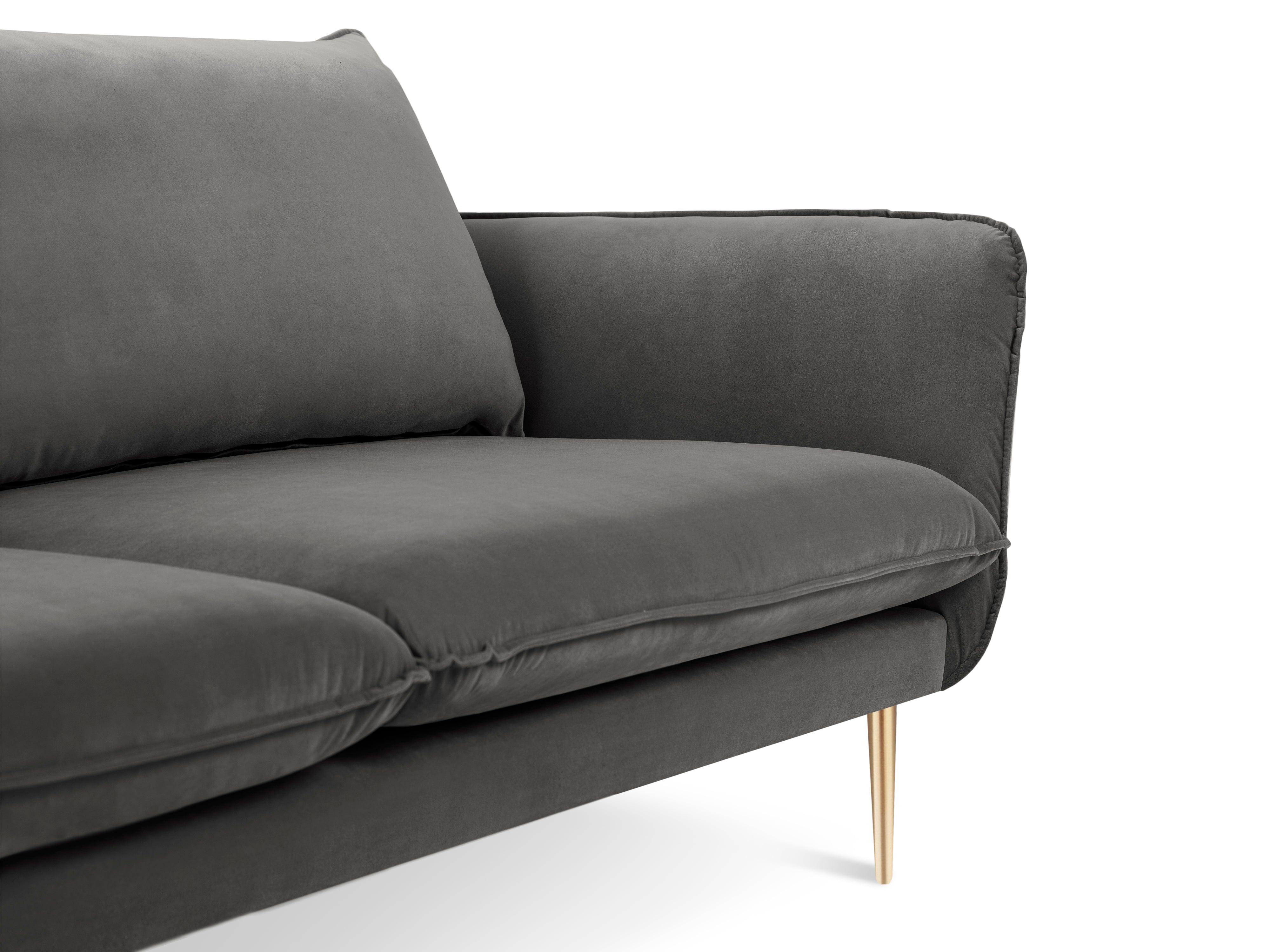 Sofa aksamitna 3-osobowa VIENNA ciemnoszary ze złotą podstawą Cosmopolitan Design Eye on Design