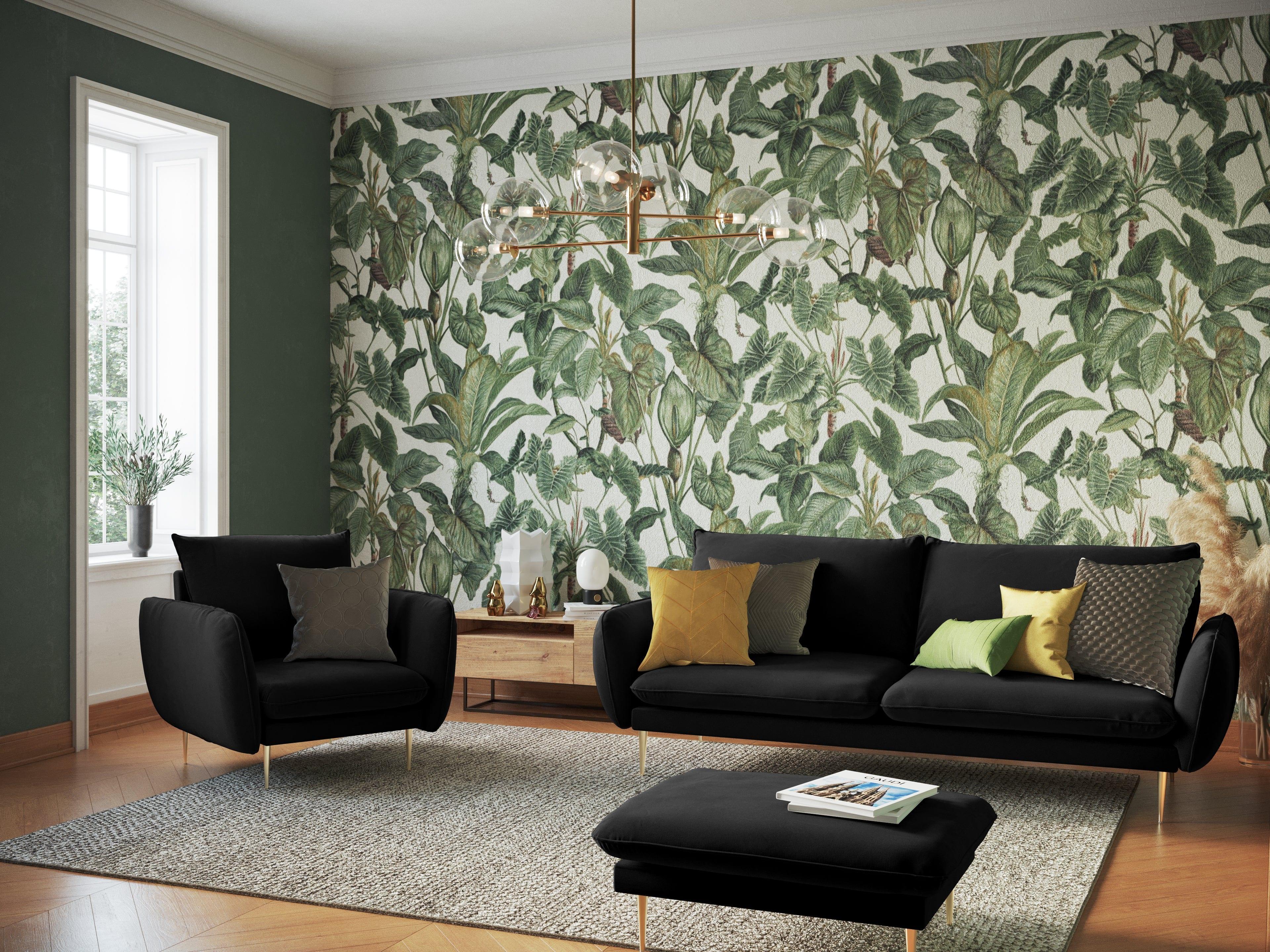 Sofa aksamitna 3-osobowa VIENNA czarny ze złotą podstawą Cosmopolitan Design Eye on Design
