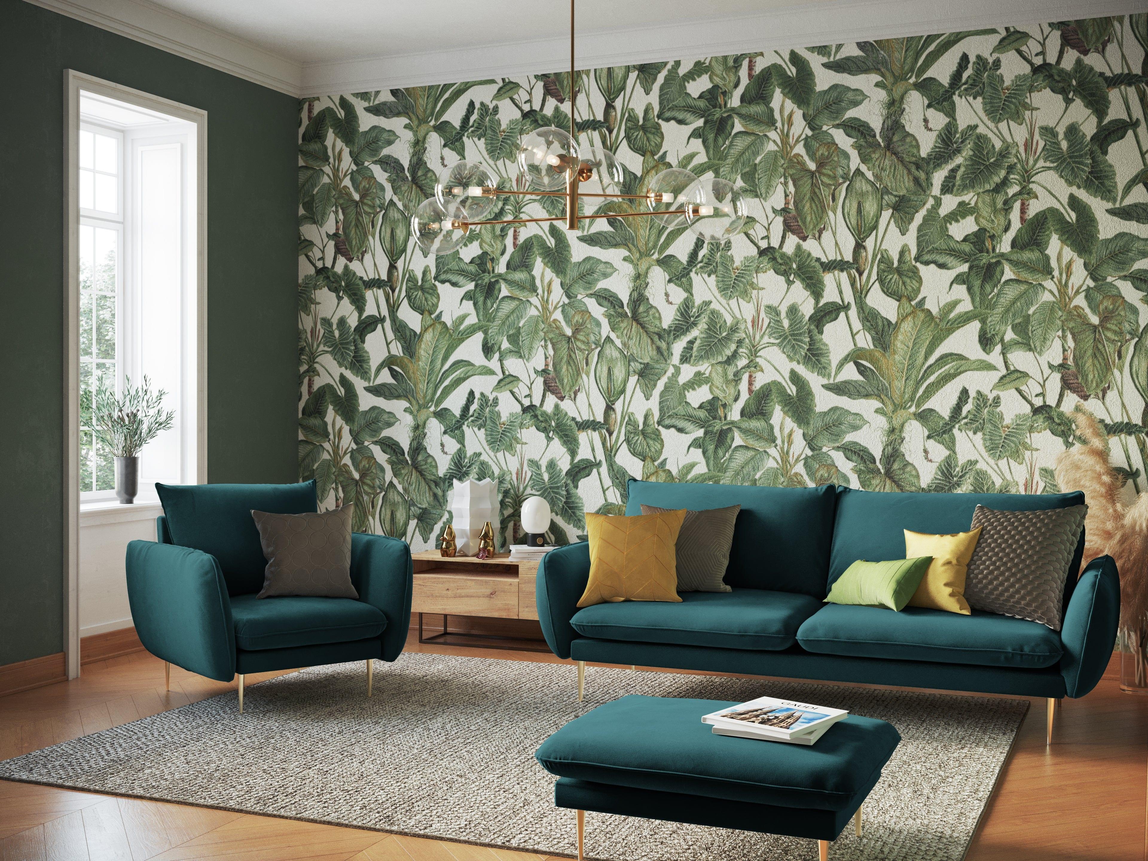 Sofa aksamitna 3-osobowa VIENNA morski ze złotą podstawą Cosmopolitan Design Eye on Design