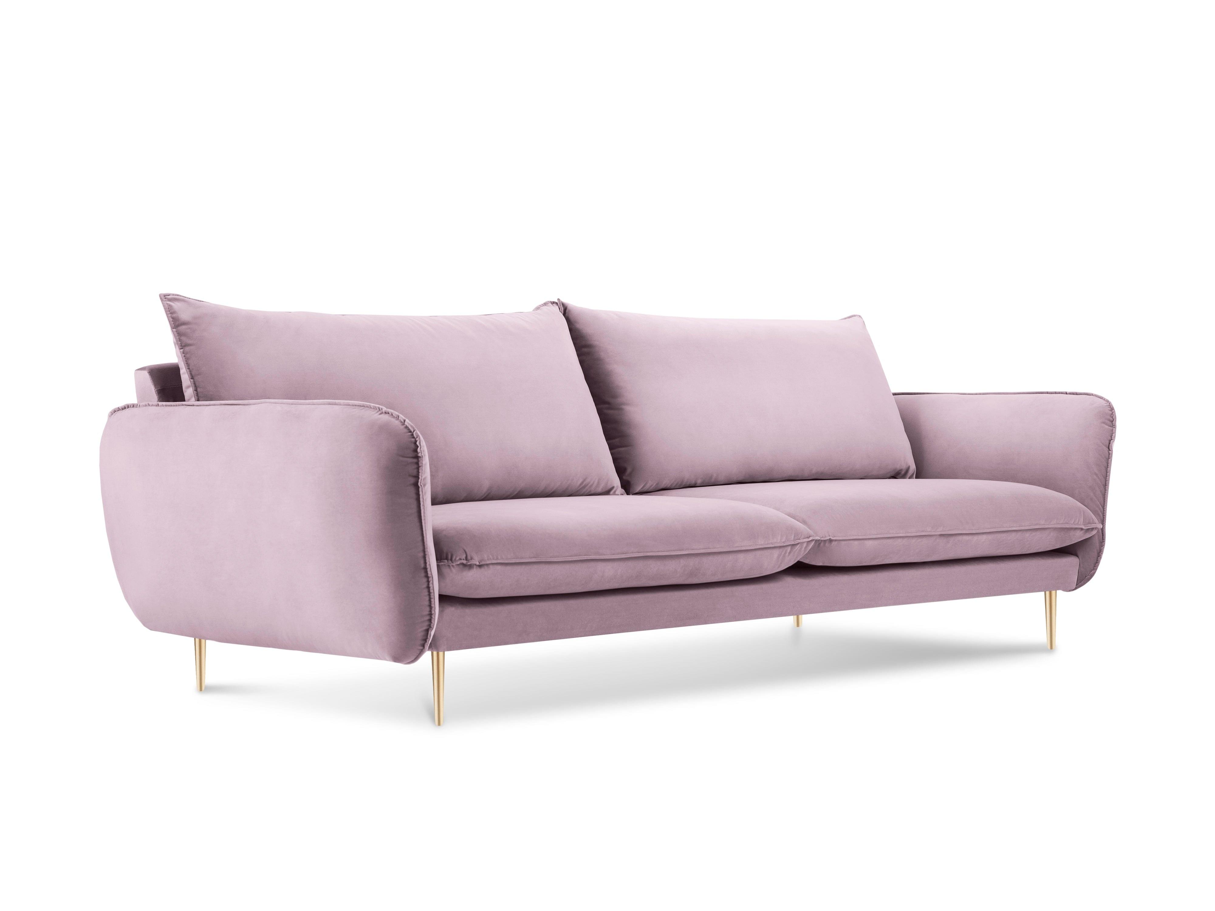 Sofa aksamitna 3-osobowa VIENNA pudrowy róż ze złotą podstawą Cosmopolitan Design Eye on Design