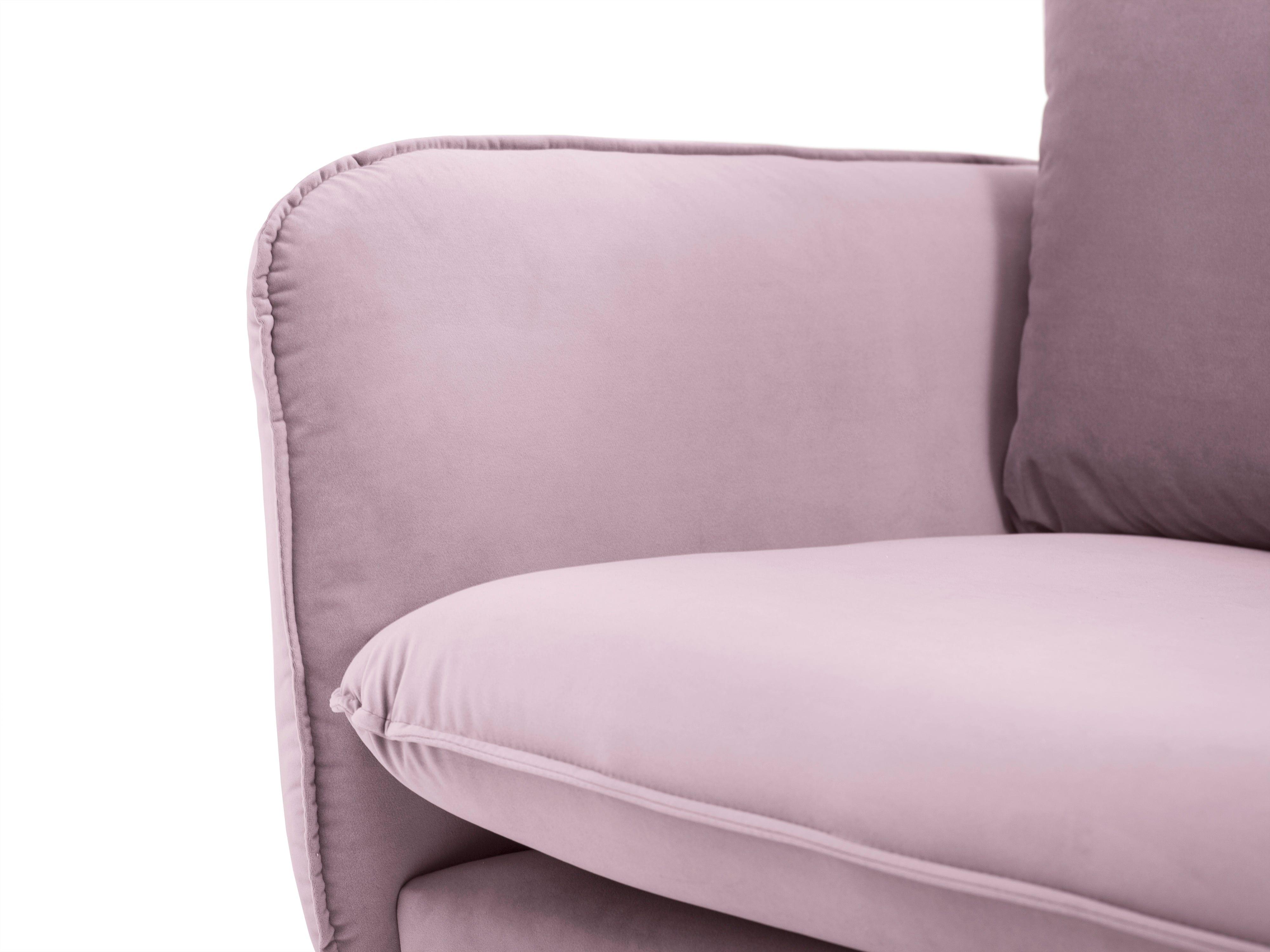 Sofa aksamitna 3-osobowa VIENNA pudrowy róż ze złotą podstawą Cosmopolitan Design Eye on Design