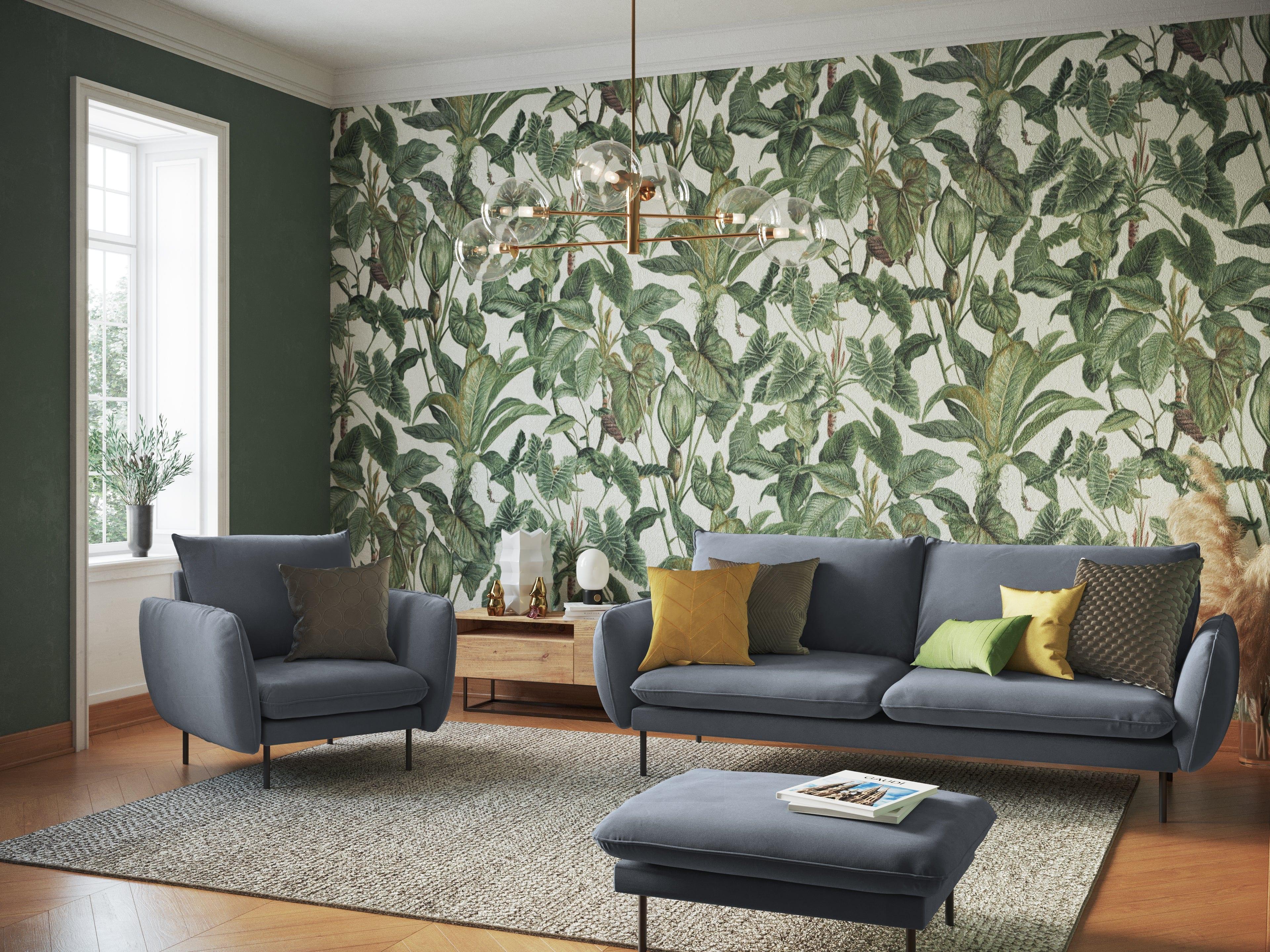 Sofa aksamitna 3-osobowa VIENNA szary z czarną podstawą Cosmopolitan Design Eye on Design