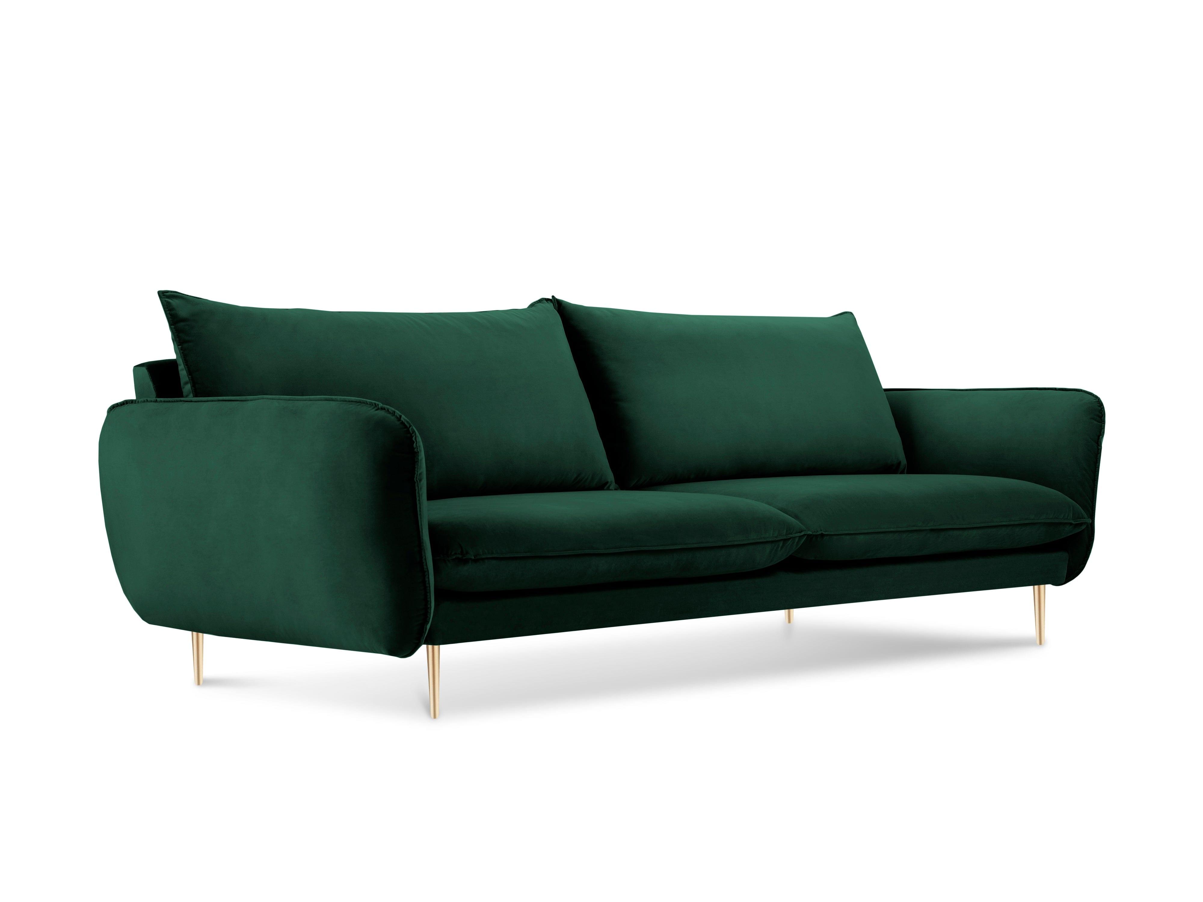Sofa aksamitna 4-osobowa VIENNA zielony ze złotą podstawą Cosmopolitan Design Eye on Design