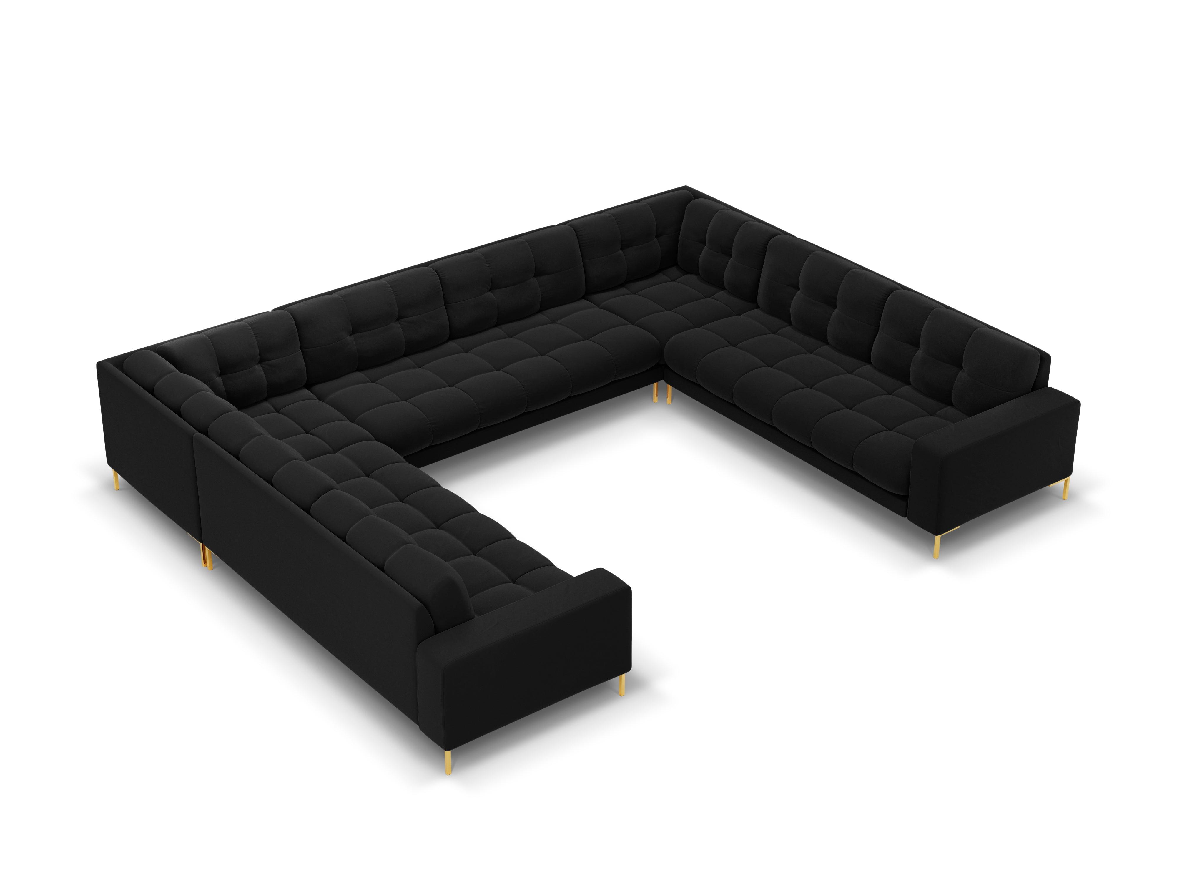 Sofa aksamitna panoramiczna 9-osobowa BALI czarny ze złotą podstawą Cosmopolitan Design Eye on Design