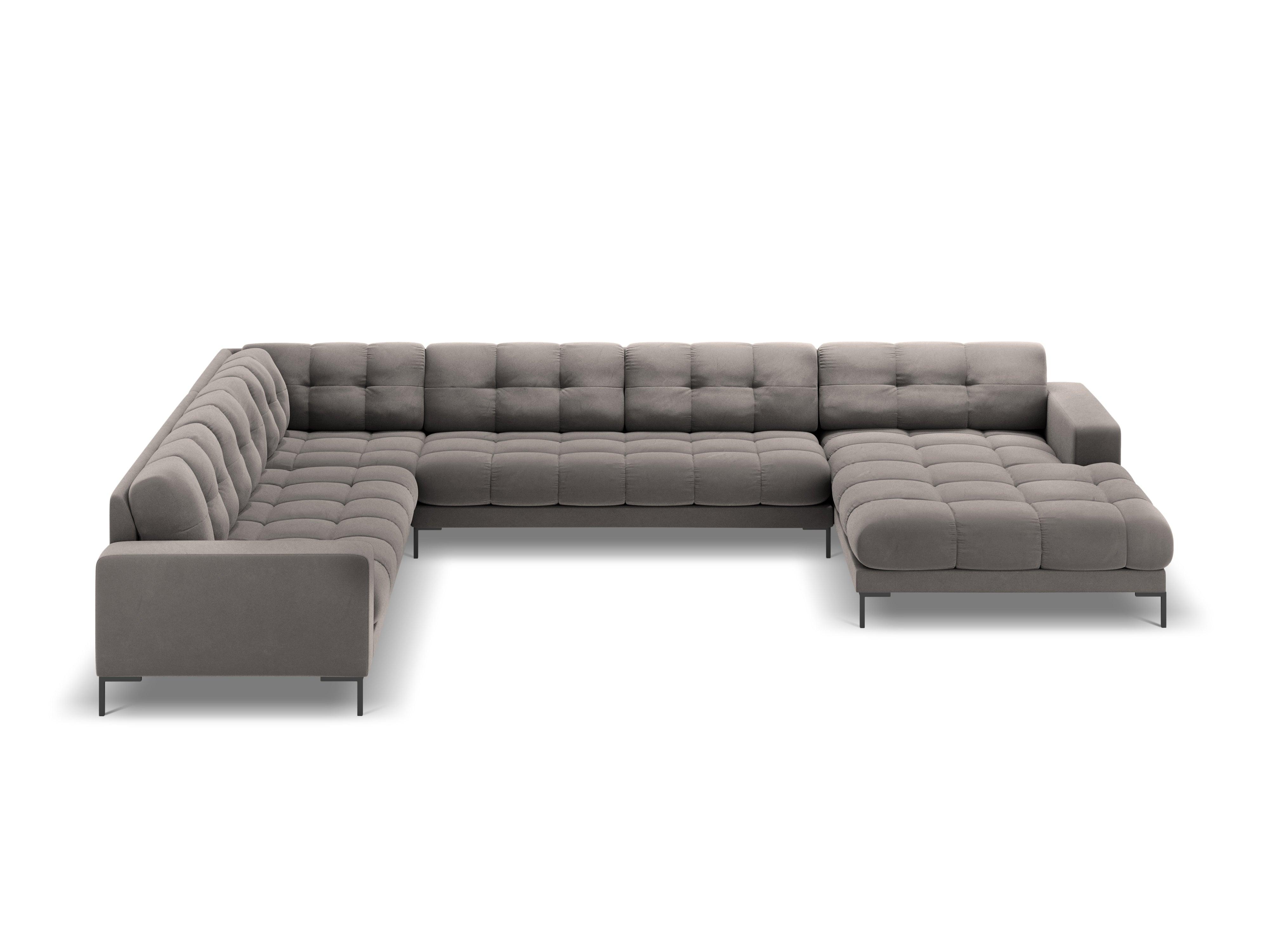 Sofa aksamitna panoramiczna lewostronna 7-osobowa BALI jasnoszary z czarną podstawą Cosmopolitan Design Eye on Design
