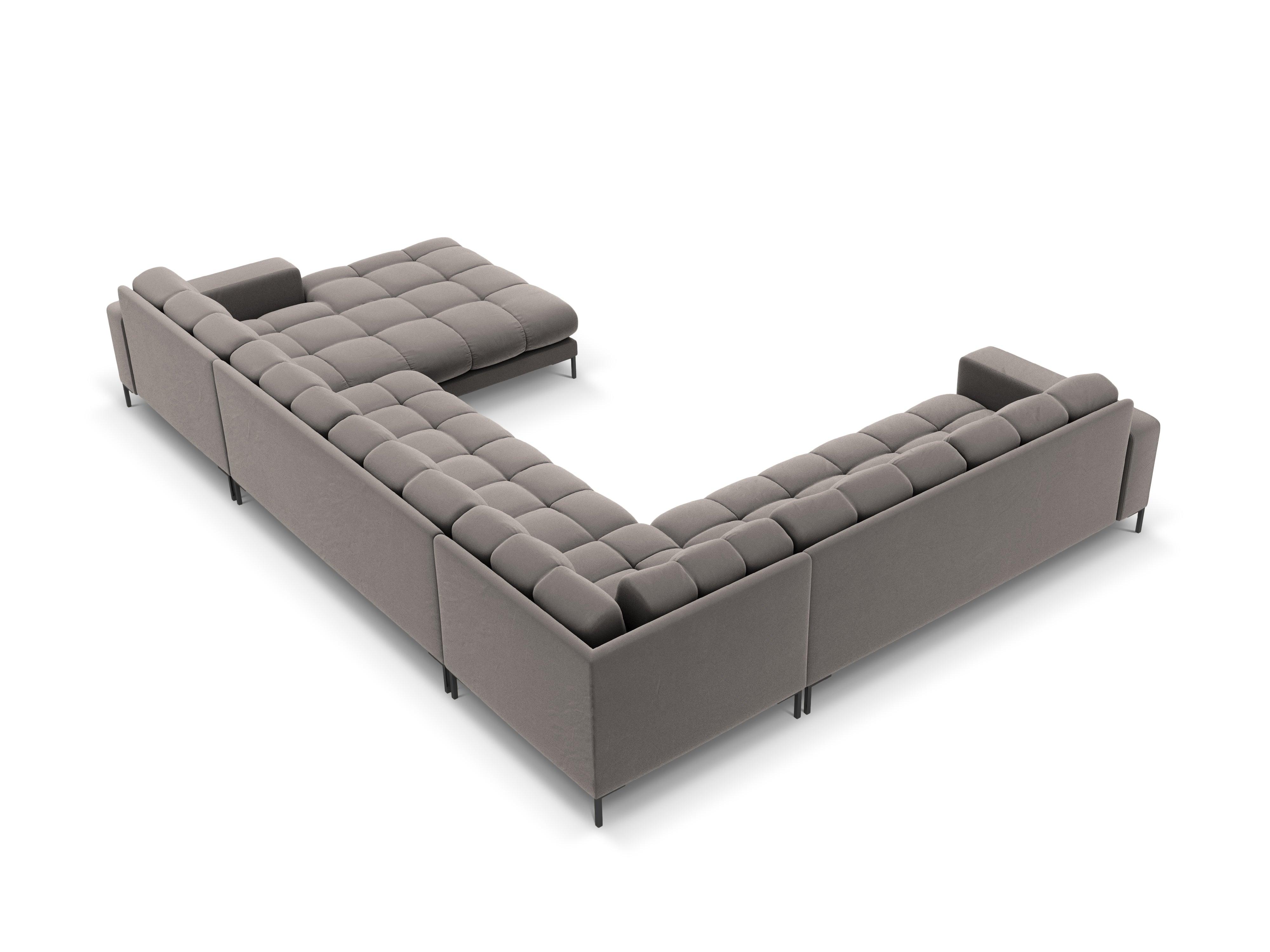 Sofa aksamitna panoramiczna lewostronna 7-osobowa BALI jasnoszary z czarną podstawą Cosmopolitan Design Eye on Design