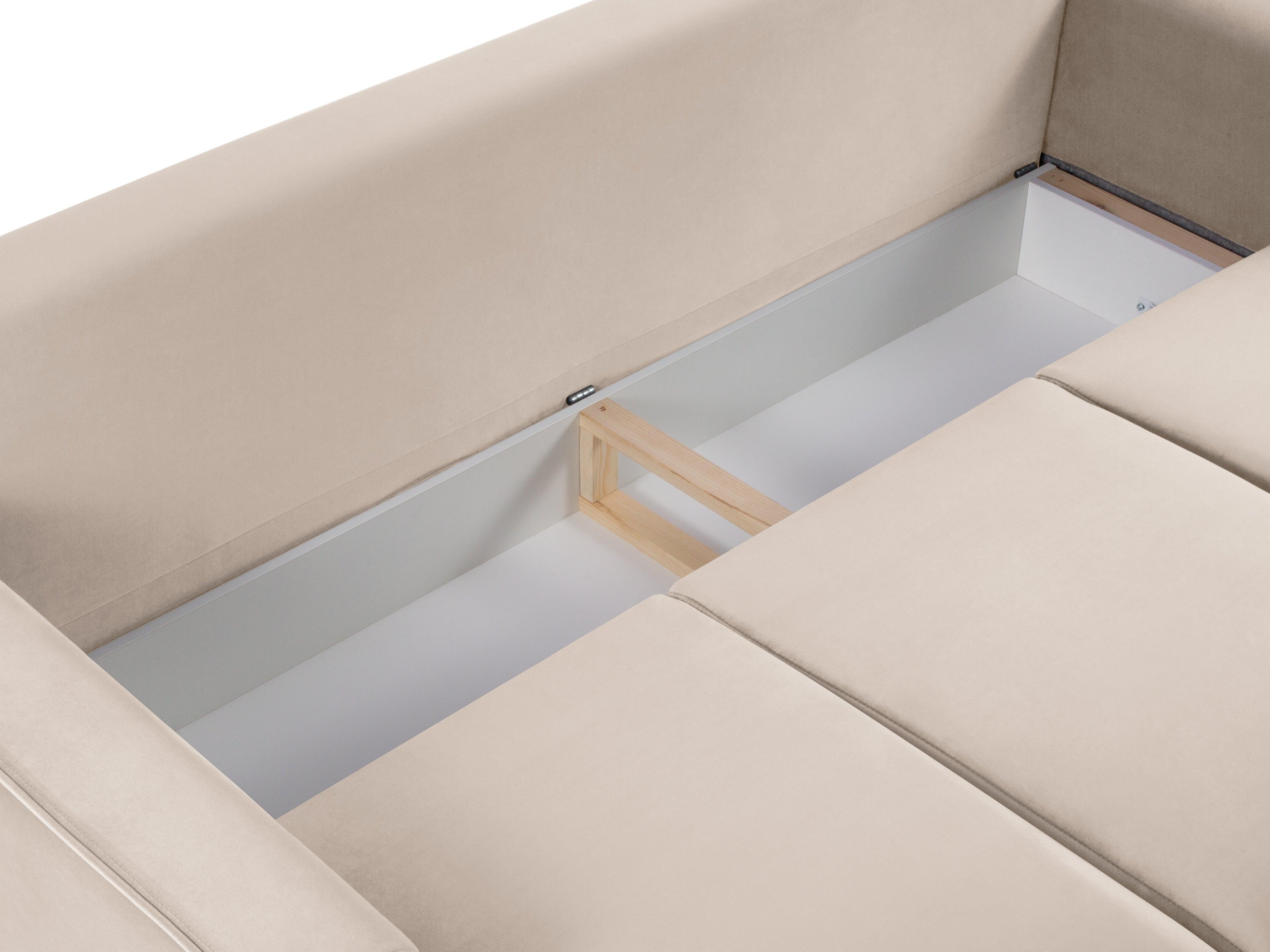 Sofa aksamitna z funkcją spania CARTADERA beżowy z czarną podstawą Mazzini Sofas Eye on Design