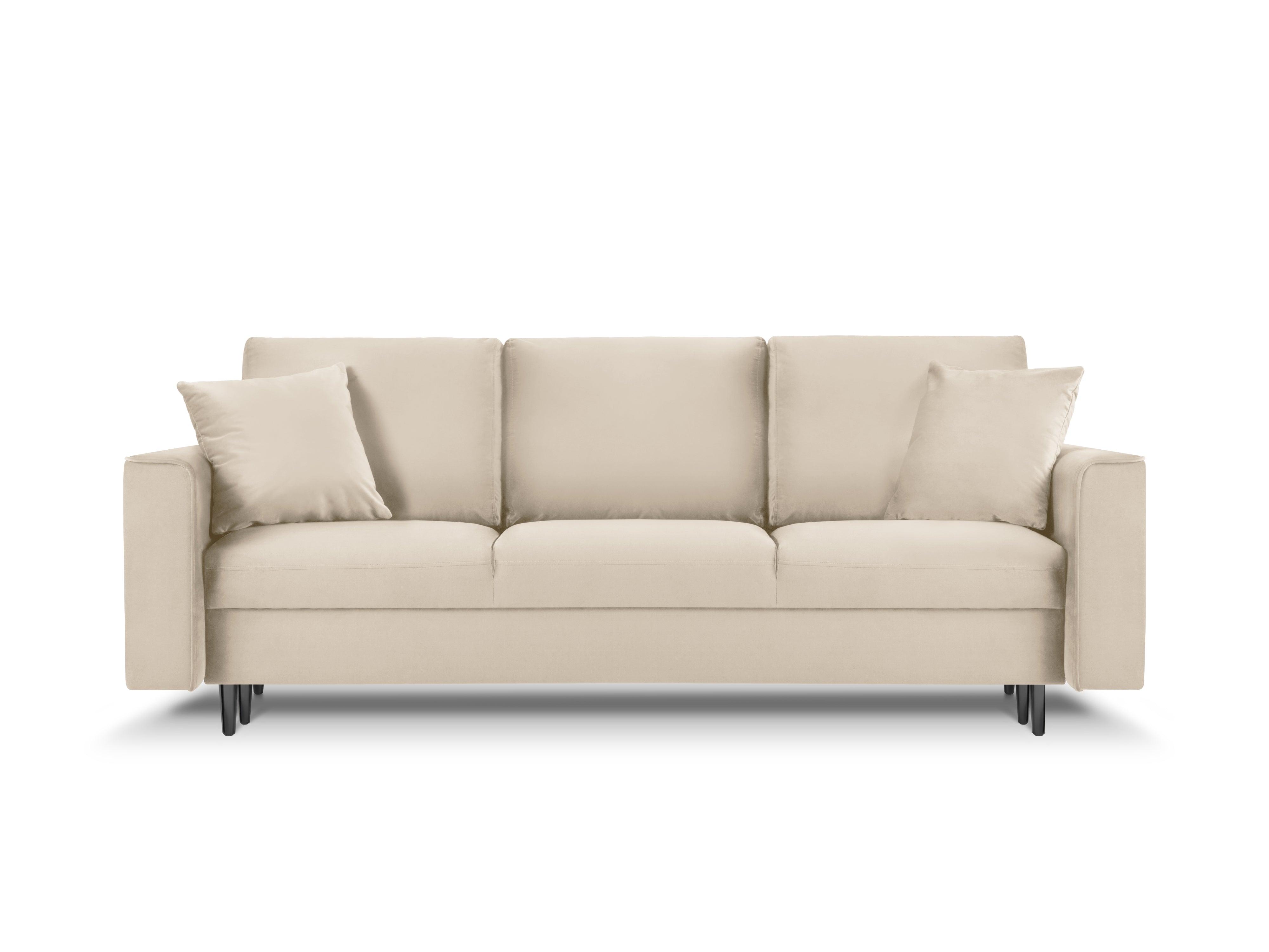 Sofa aksamitna z funkcją spania CARTADERA beżowy z czarną podstawą Mazzini Sofas Eye on Design
