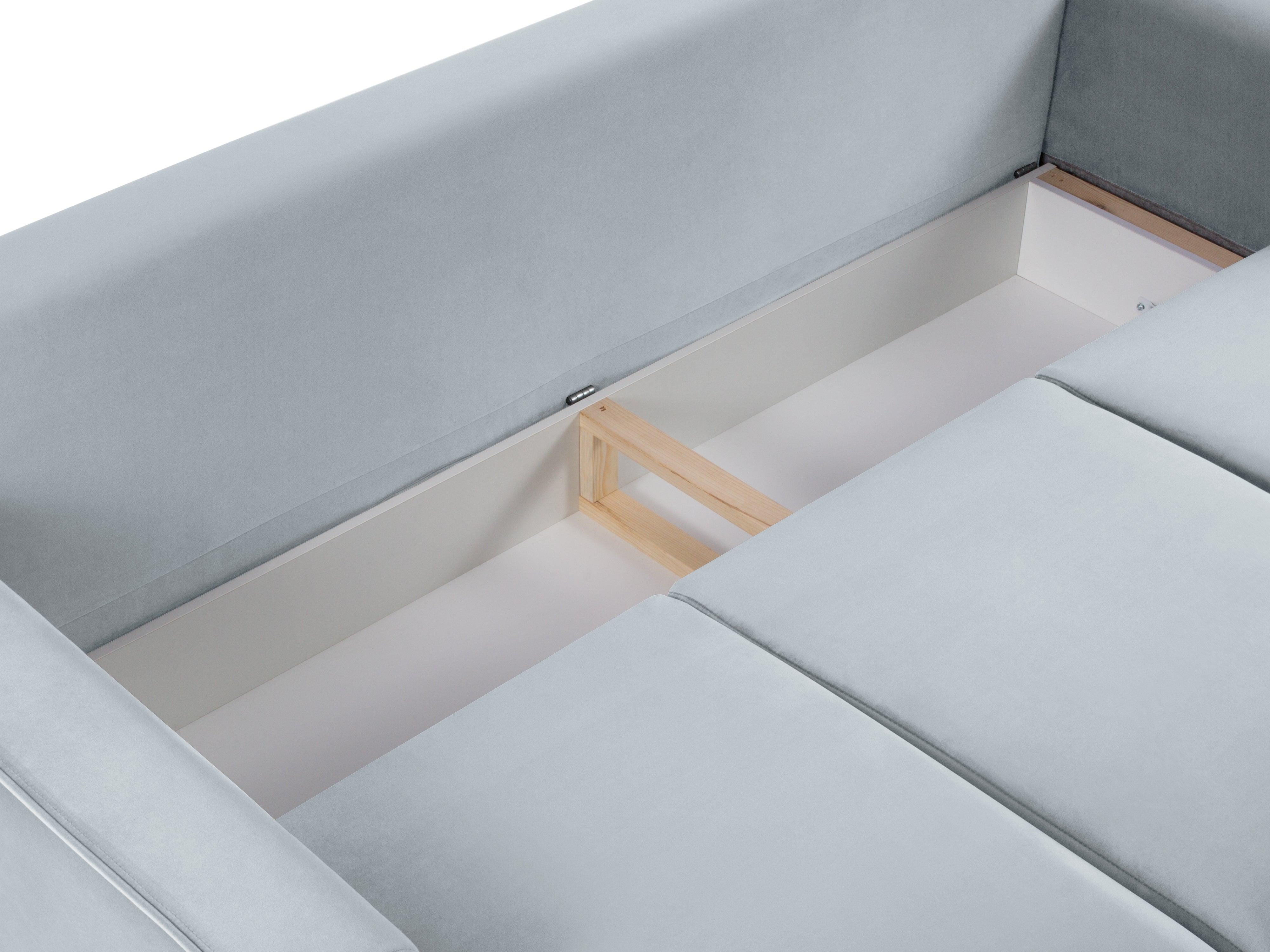 Sofa aksamitna z funkcją spania CARTADERA błękitny ze złotą podstawą Mazzini Sofas Eye on Design