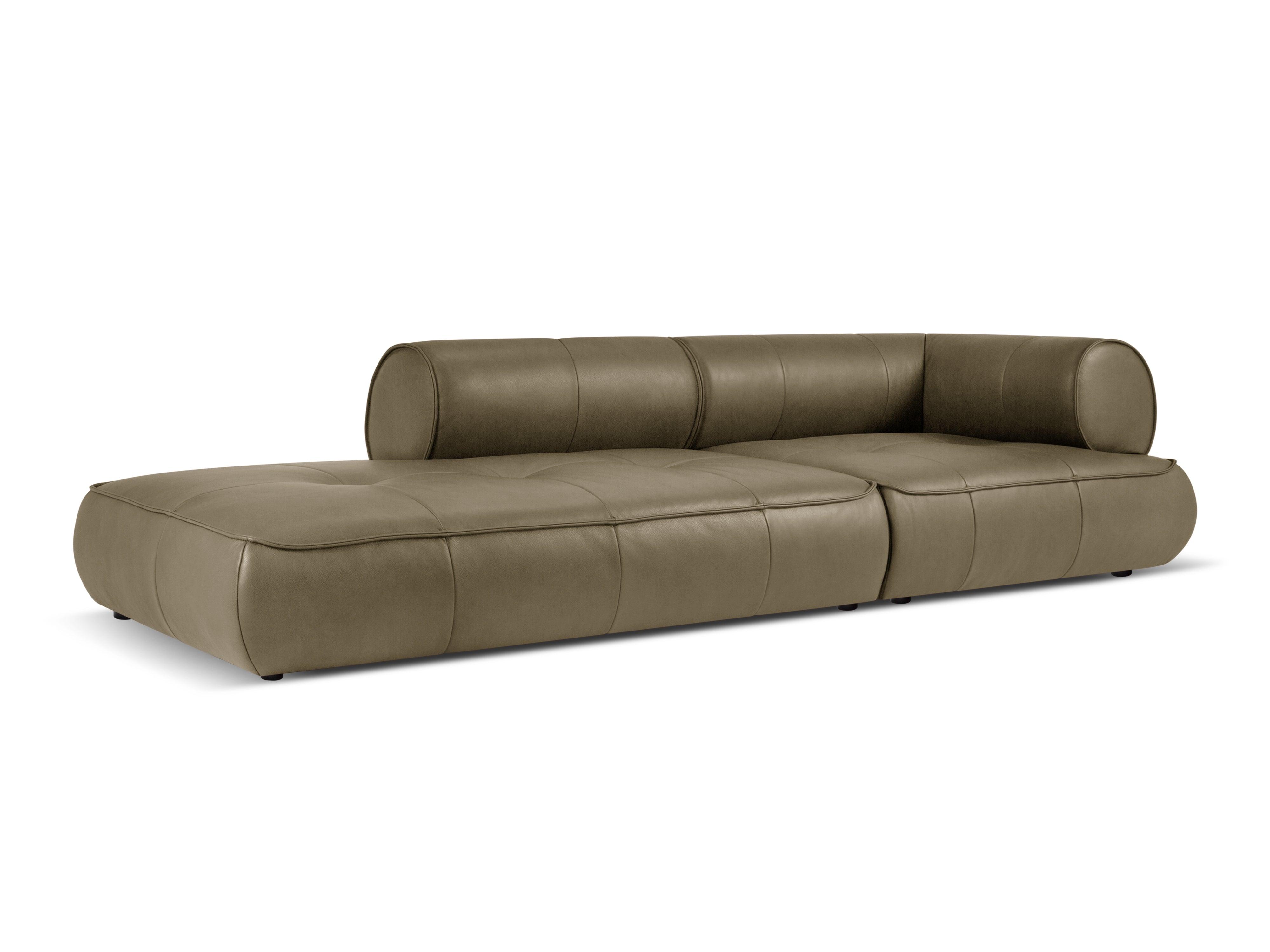 Sofa skórzana otwarta lewostronna LILY oliwkowy Maison Heritage Eye on Design