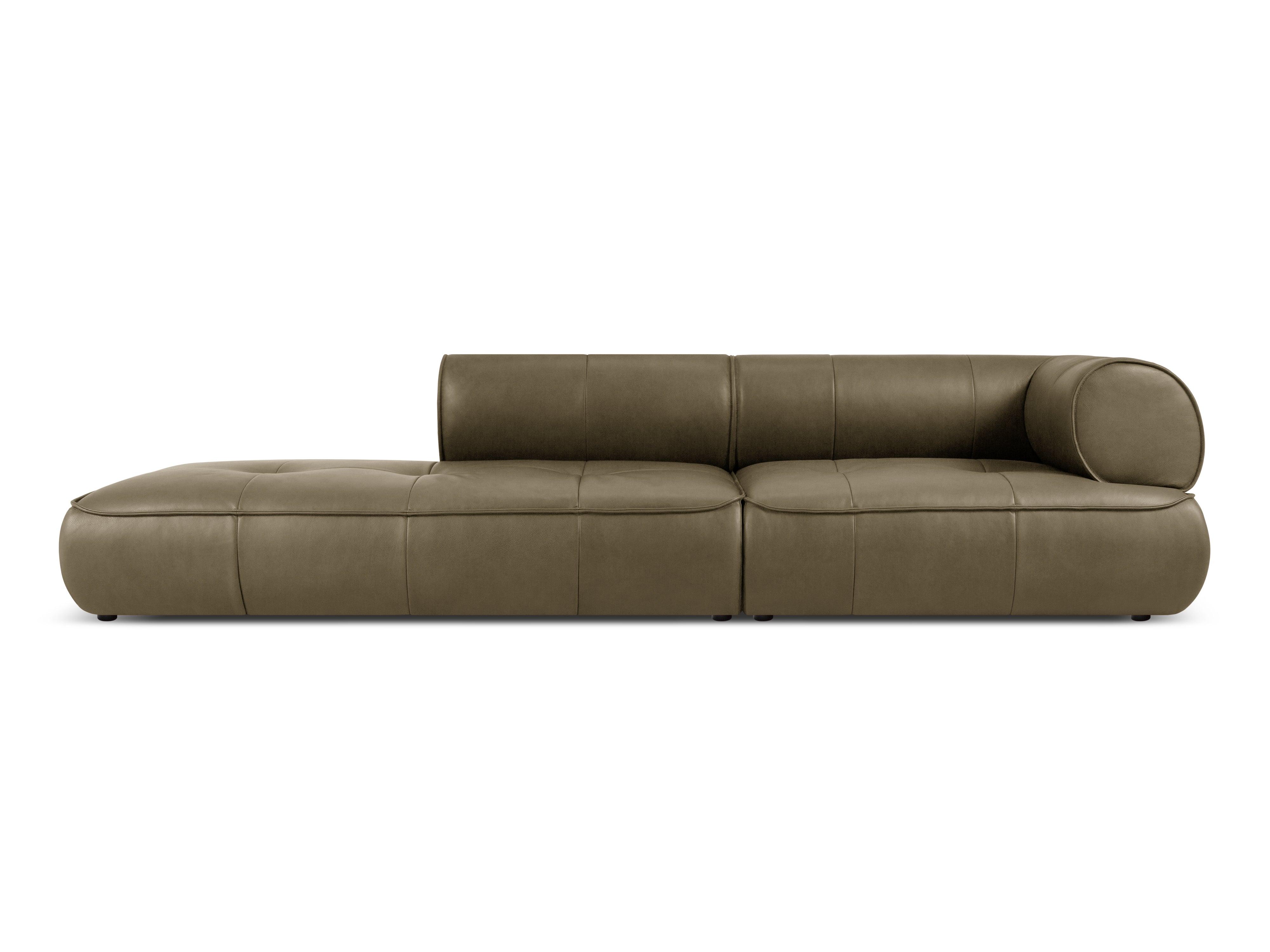 Sofa skórzana otwarta lewostronna LILY oliwkowy Maison Heritage Eye on Design