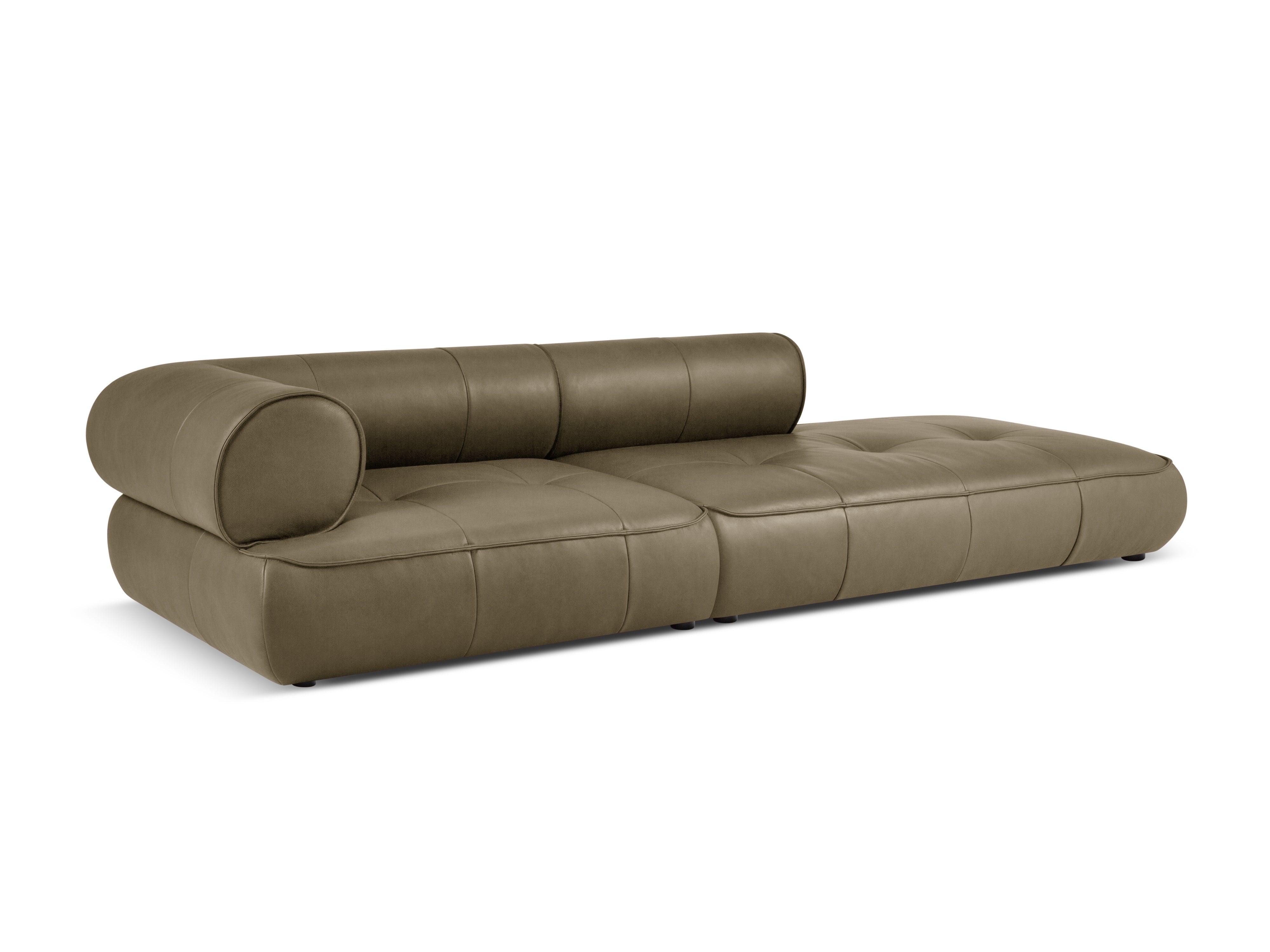 Sofa skórzana otwarta prawostronna LILY oliwkowy Maison Heritage Eye on Design